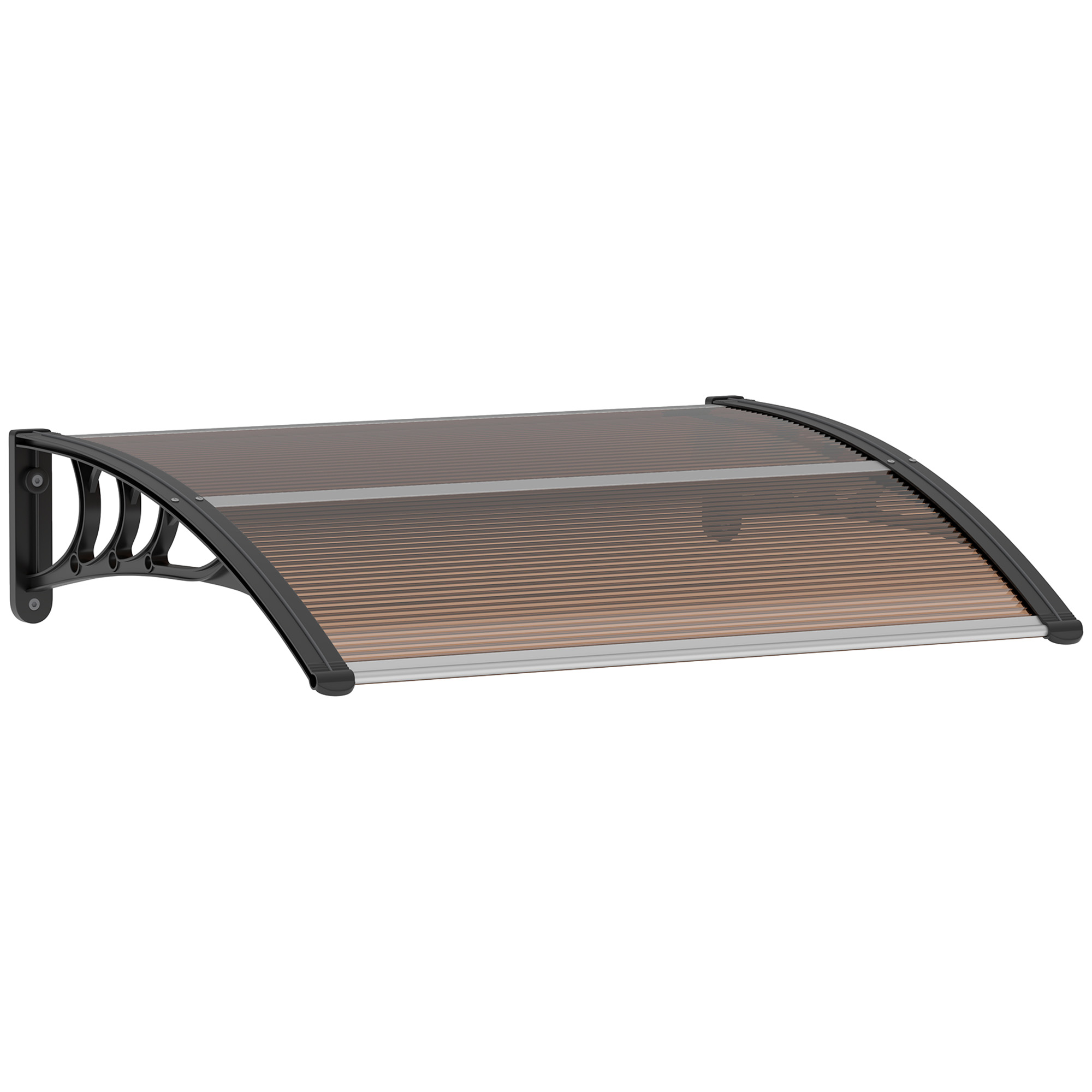 Curved Window Door Canopy Aluminium Rigid Plastic Polycarbonate Fixed Outdoor Awning Modern Design UV Water Rain Resist 100 x 75cm Brown