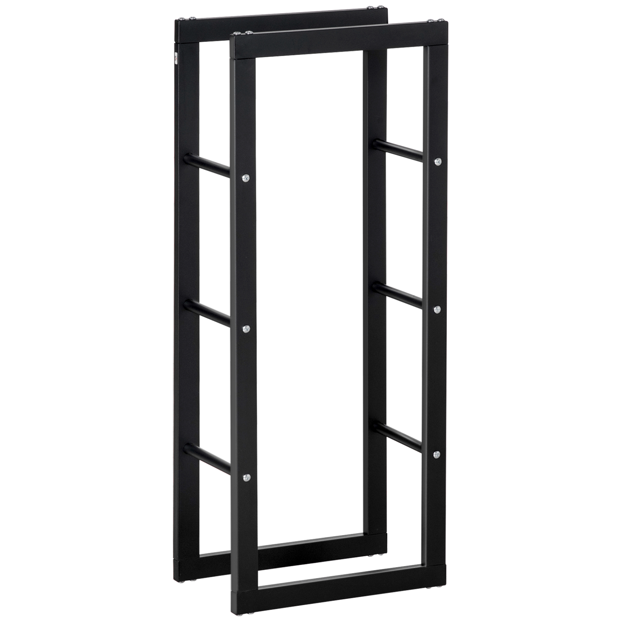 Outdoor Metal Firewood Log Holder Tall Indoor Rack Shelf with Side Rails, Rust Resistant - Black