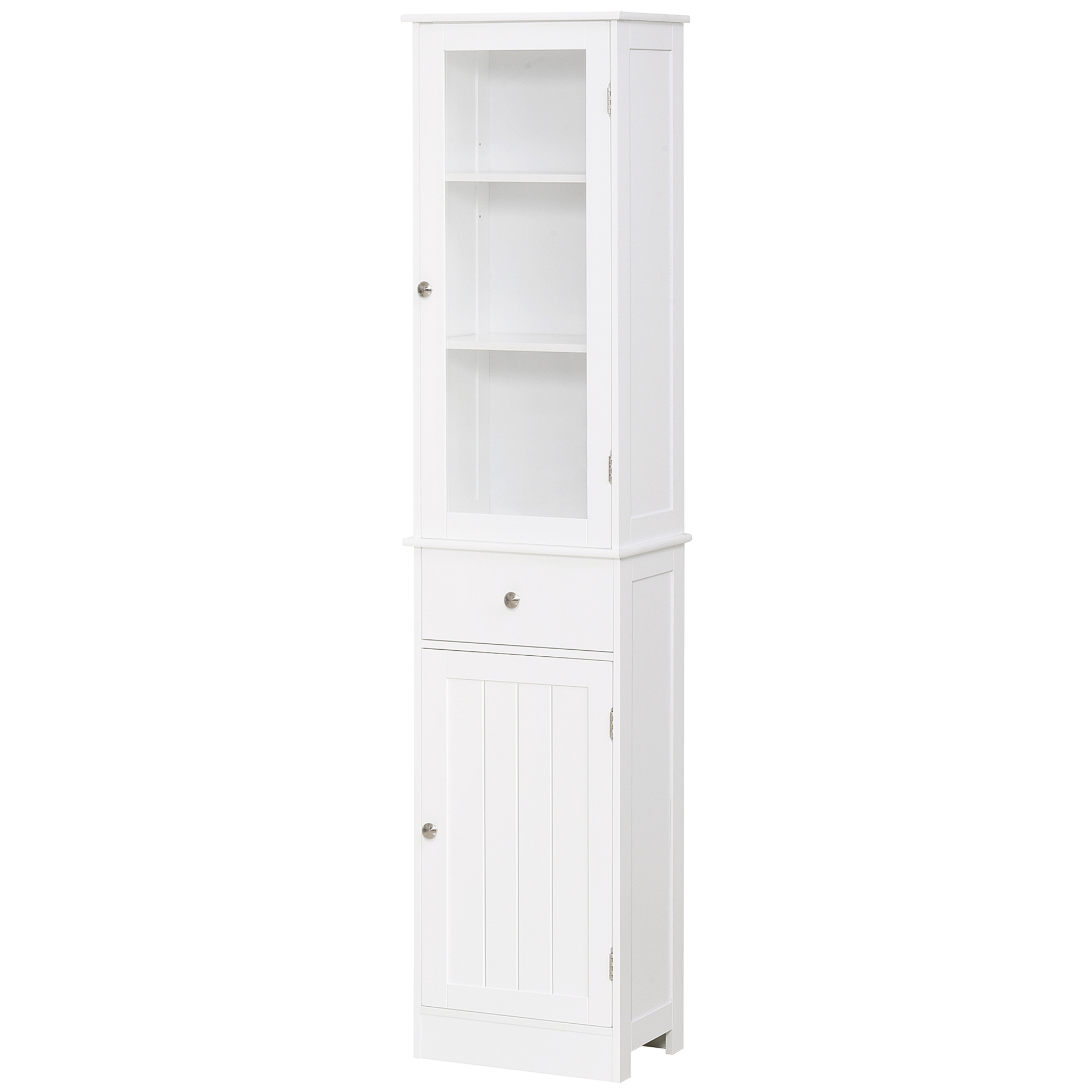 Bathroom Storage Cabinet with 3-tier Shelf Drawer Door, Floor Cabinet Free Standing Tall Slim Side Organizer Shelves, White