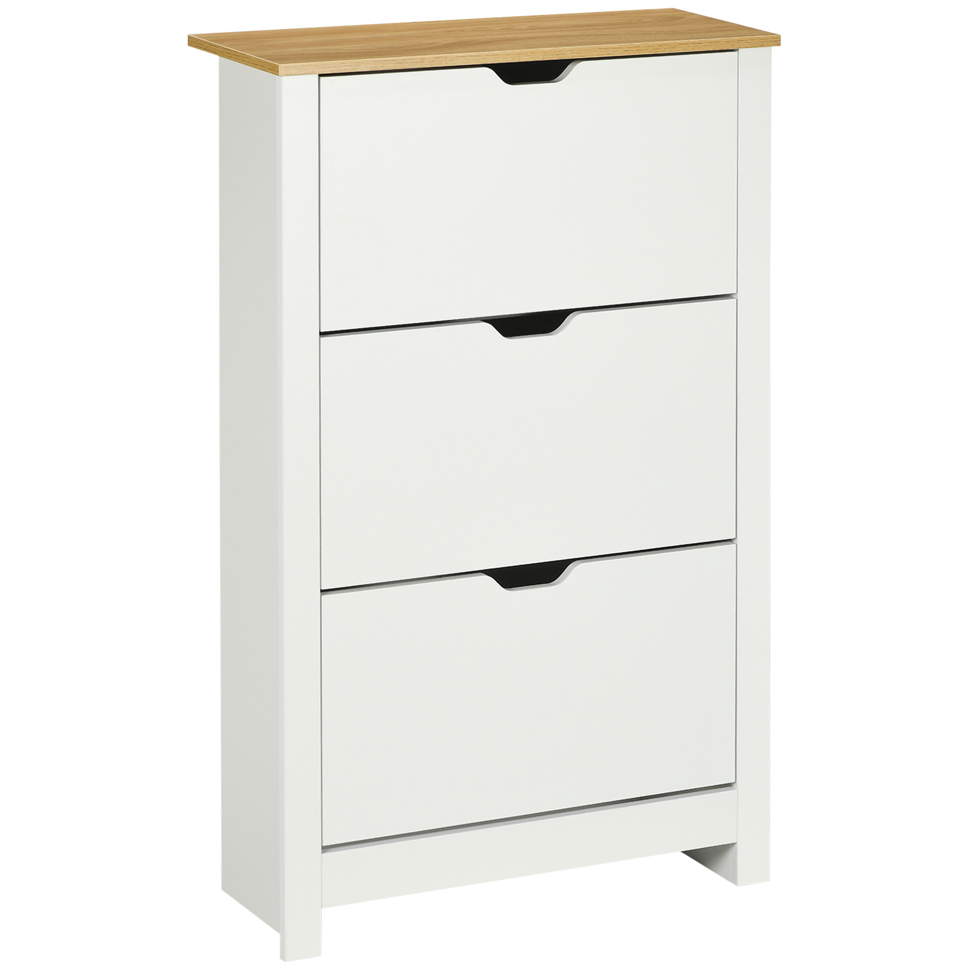Slim Shoe Cabinet, Narrow Shoe Cupboard with 3 Flip Drawers, Adjustable Shelves for 18 Pairs of Shoes for Hallway, White