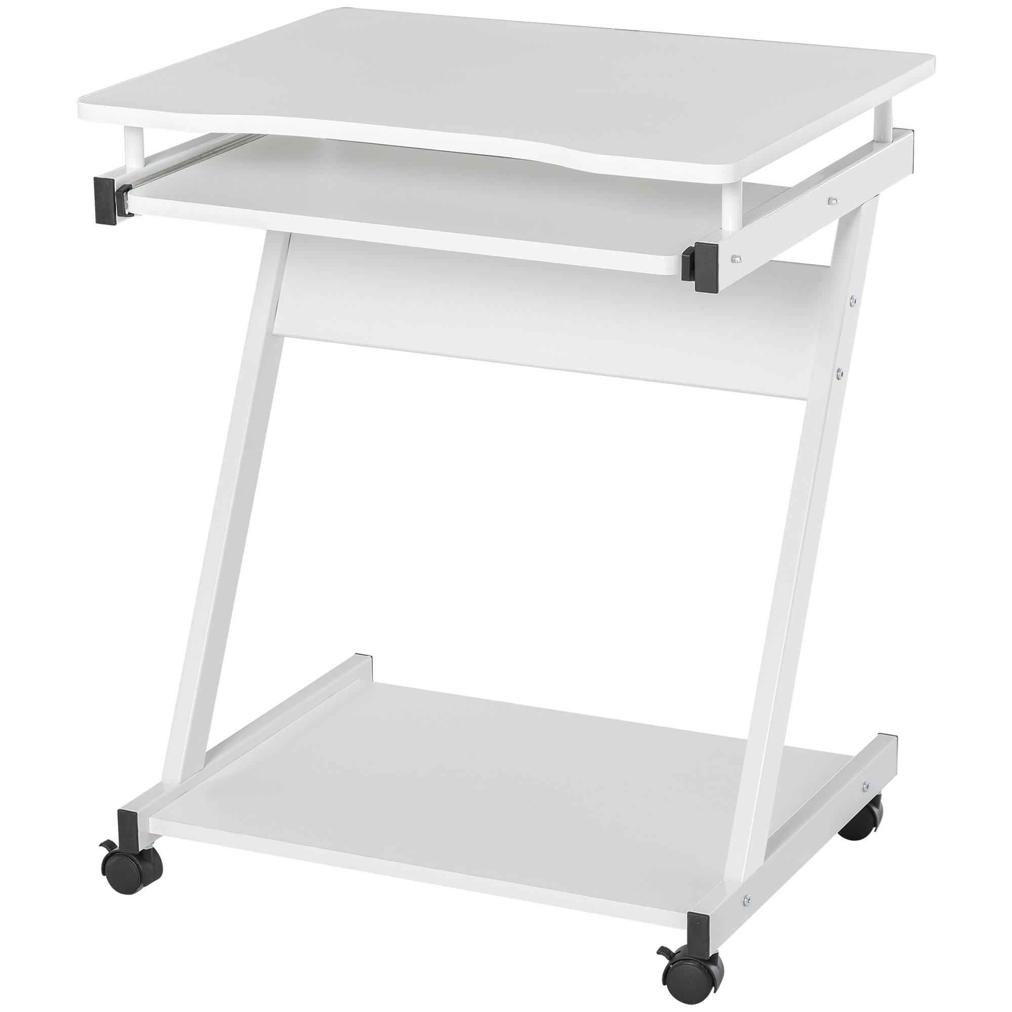 Movable Compact Small Computer PC Desk with 4 Moving Wheels Sliding Keyboard Tray Home Office Gaming Study Workstation White