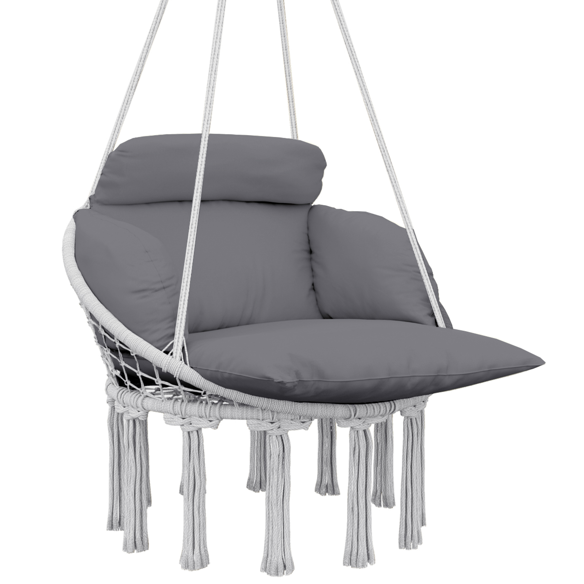 SUNVISTA Hanging Boho Hammock Chair with Cushion, Cotton Rope Swing Seat for Indoor Outdoor, Dark Grey
