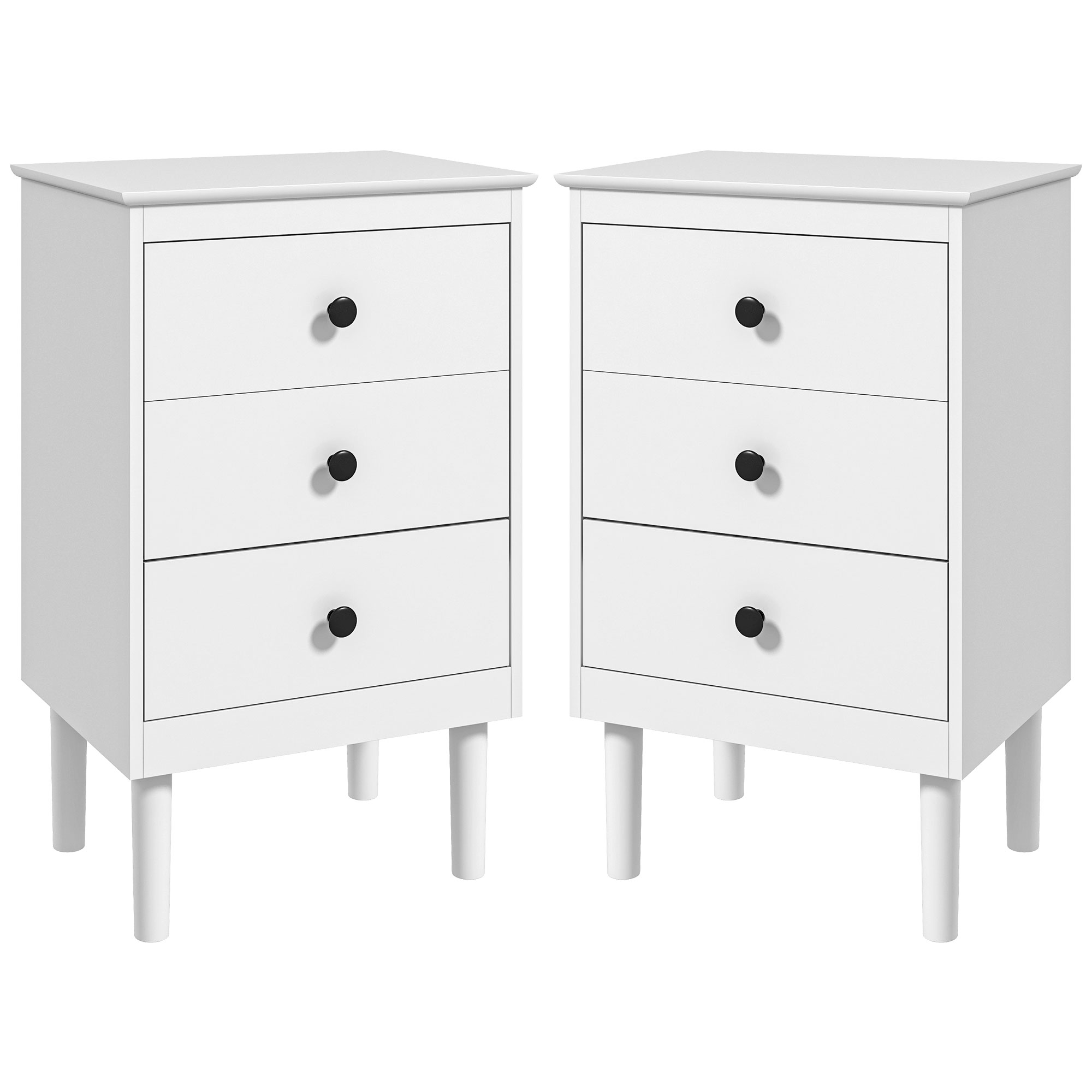 Scott Bedside Table Set of 2 Modern Nightstand with 3 Drawers - White