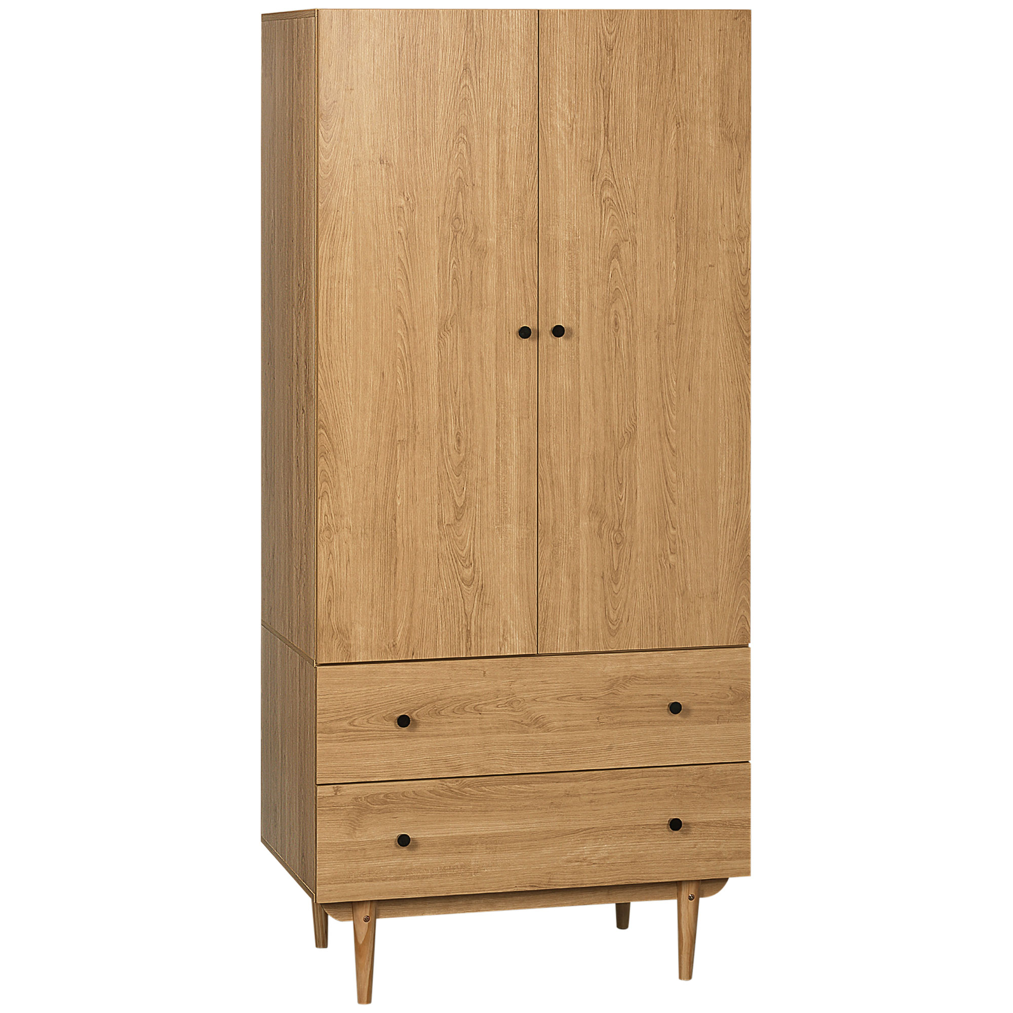 TILDON 2 Door Wardrobe with 2 Drawers Oak Finish - 80cm