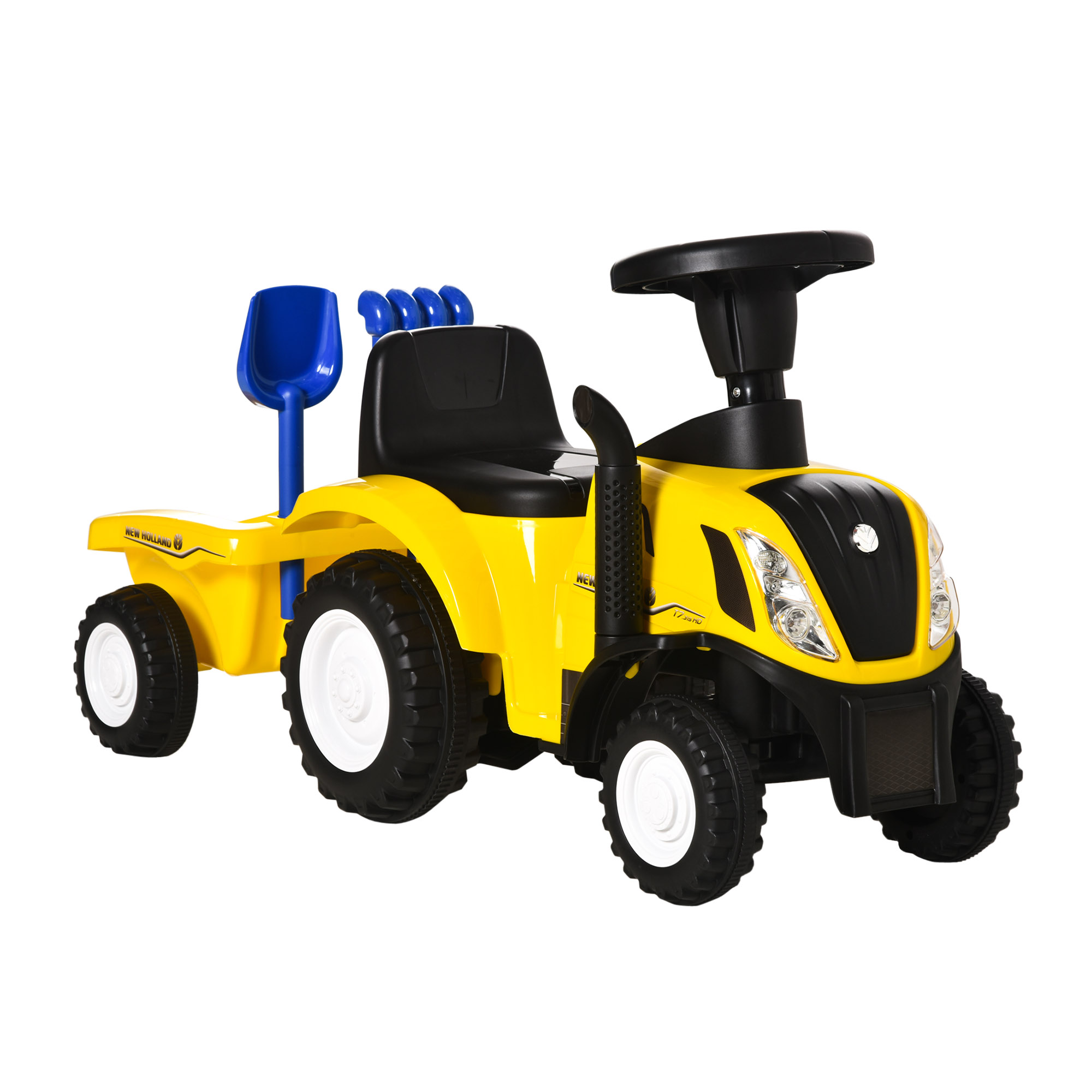 Compatible Baby Toddler Sliding Car NEW HOLLAND Licensed Foot to Floor Slider w/ Horn Storage Big Steering Wheel for 12-36 Months Yellow