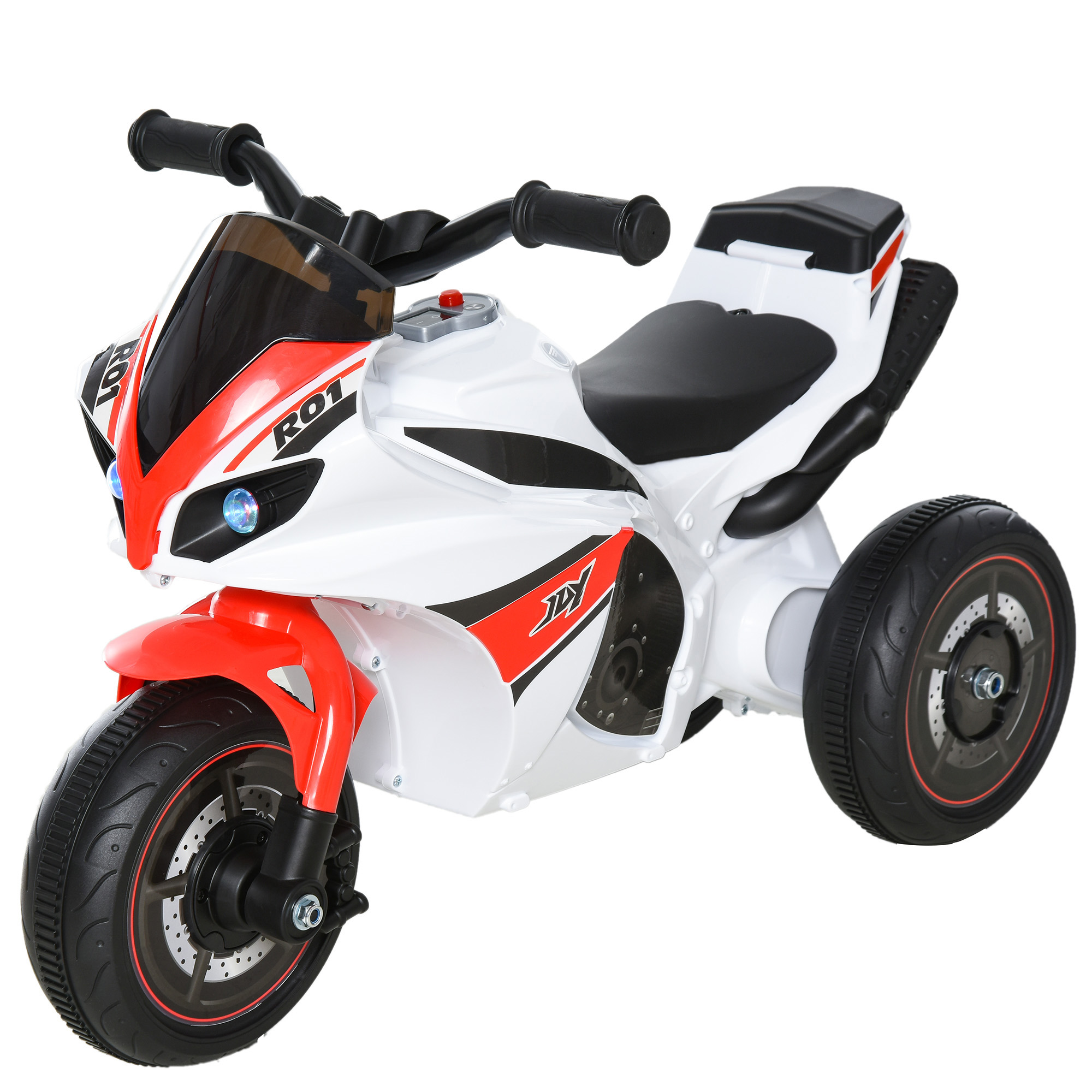 Kids Ride-On Police Bike 3-Wheel Vehicle w/ Music Lights Safe Seat Handlebars Toddler Child Learning Fun Development 18-36 Months White