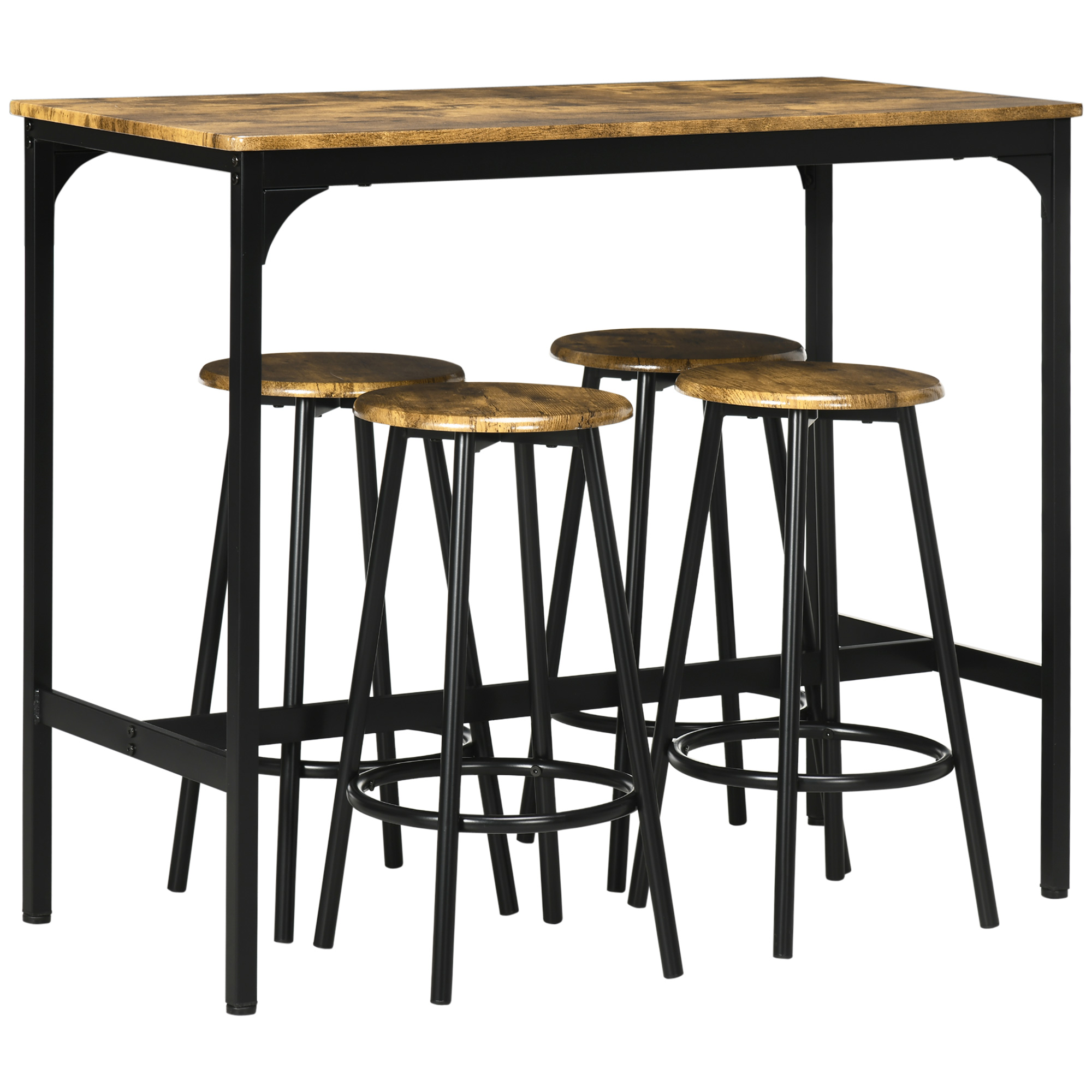 HERON Five-Piece Industrial-Style Bar Table Set - Brown/Black