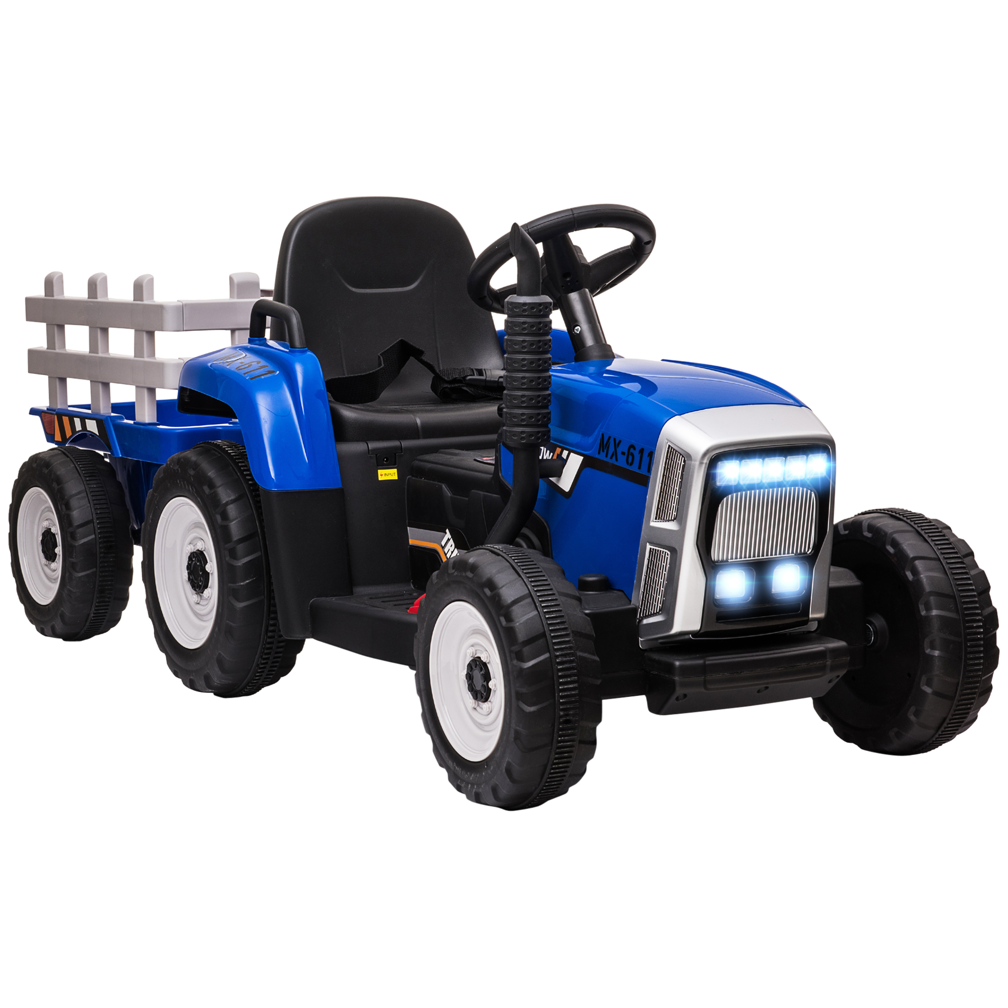 Electric Ride-On Tractor with Trailer and Remote - Blue