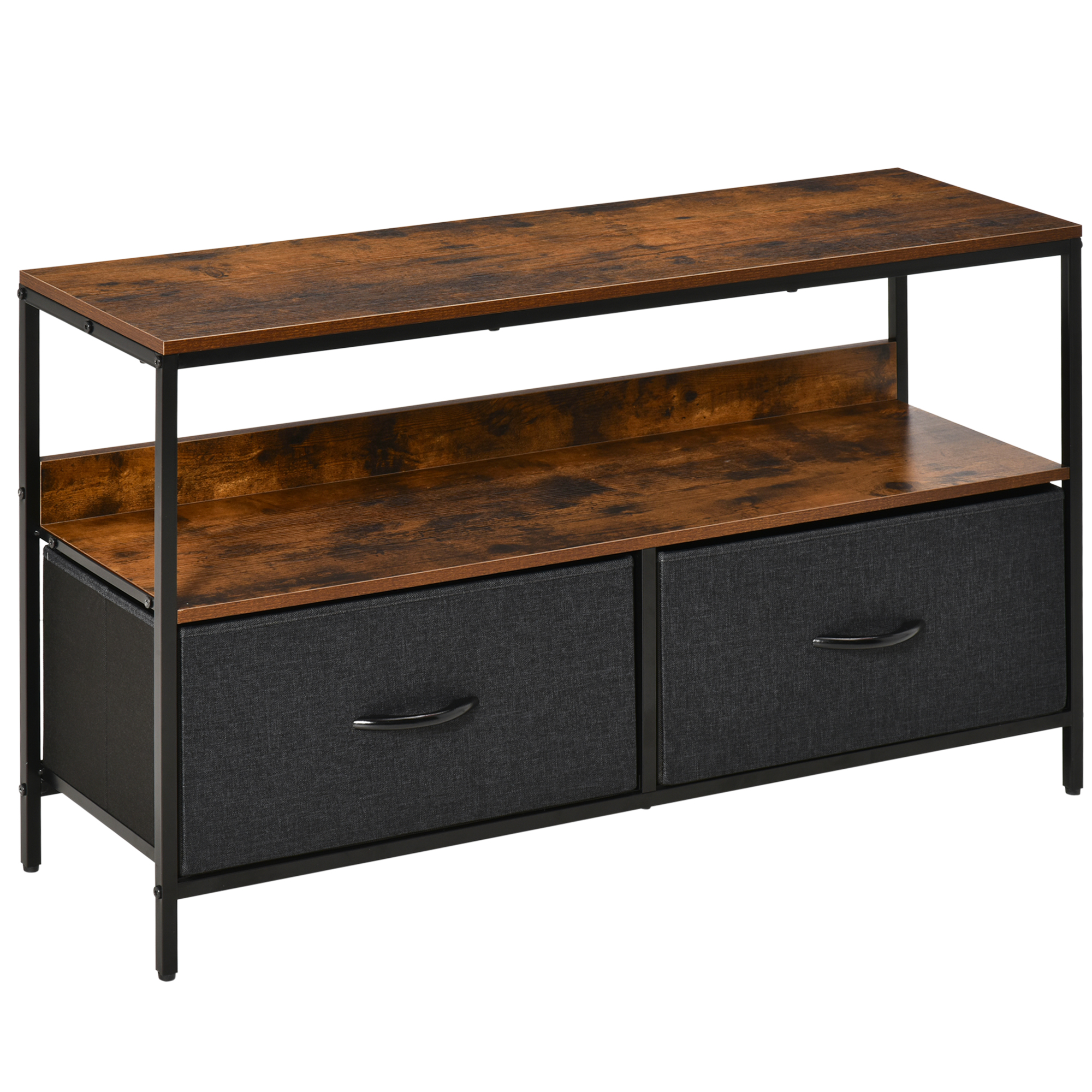 TV Cabinet, TV Console Unit with 2 Foldable Linen Drawers, TV Stand with Shelving for Living Room, Entertainment Room, Rustic Brown