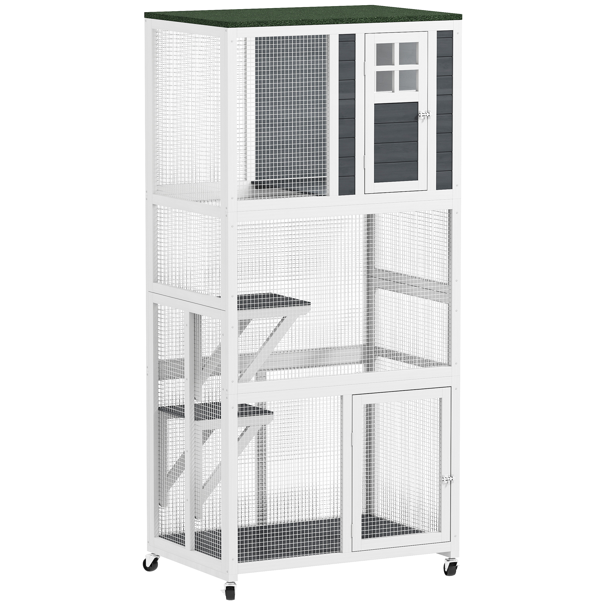 YORVEN Catio Outdoor Enclosure Fir Wood with Roof and Platforms - White