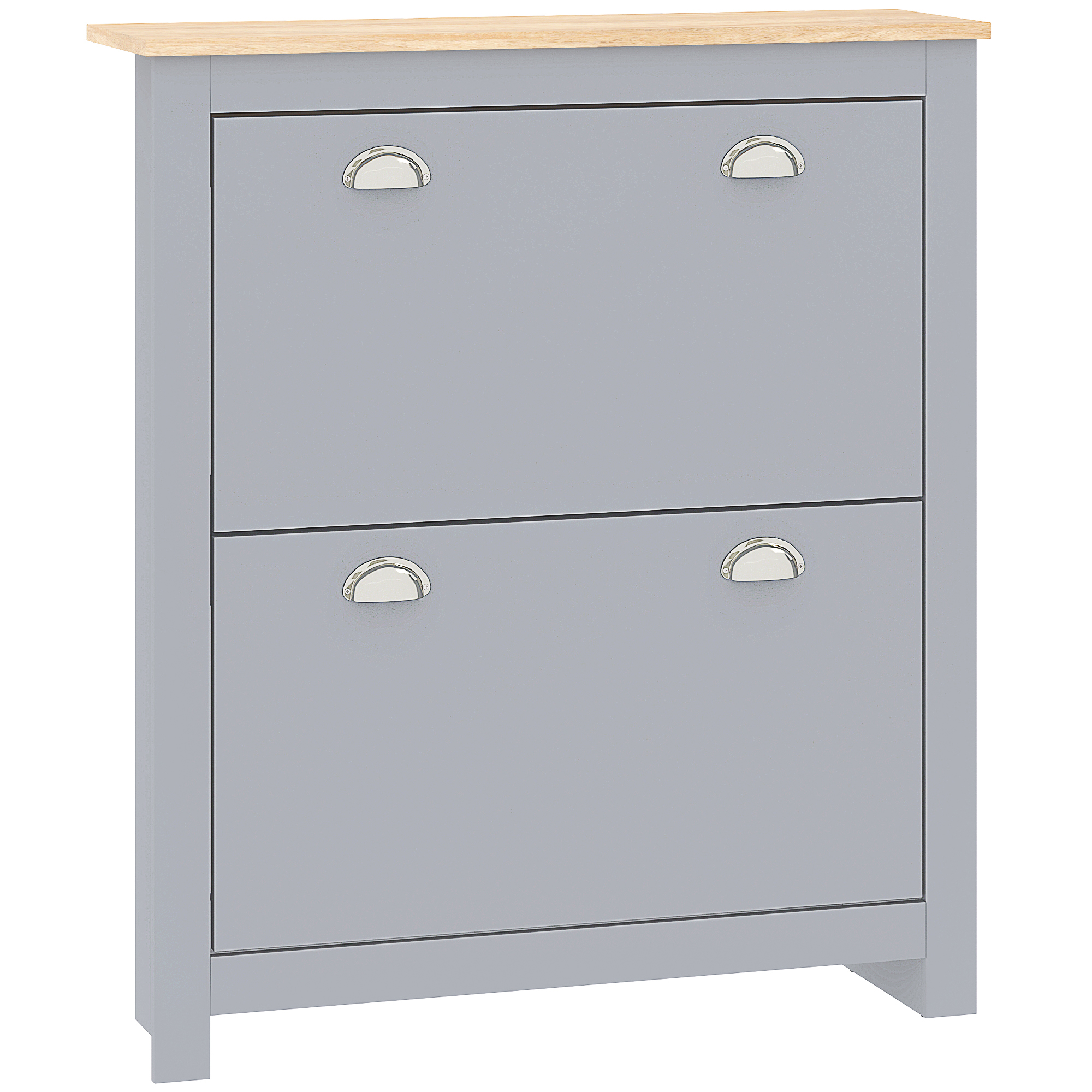 SOLEVA 2 Drawer Narrow Shoe Cabinet Flip Doors Adjustable Shelf for 12 Pairs - Grey