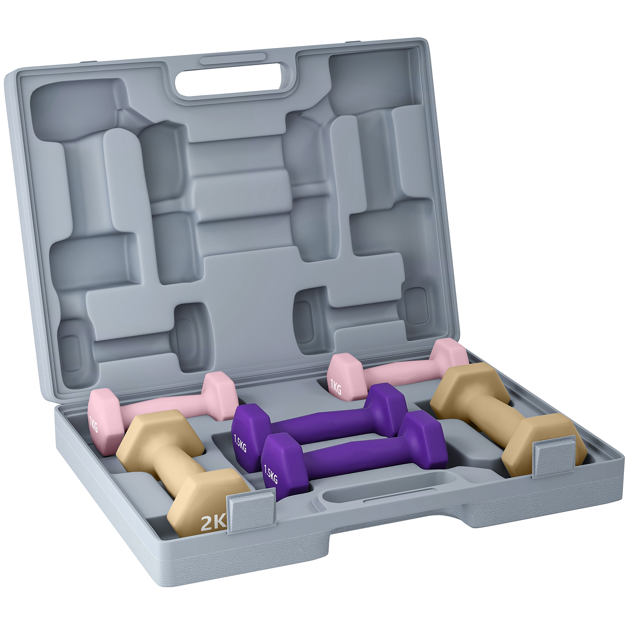 SPORTEDGE 9kg Hex Dumbbells Set of 6 Hand Weights Carry Case - Multi