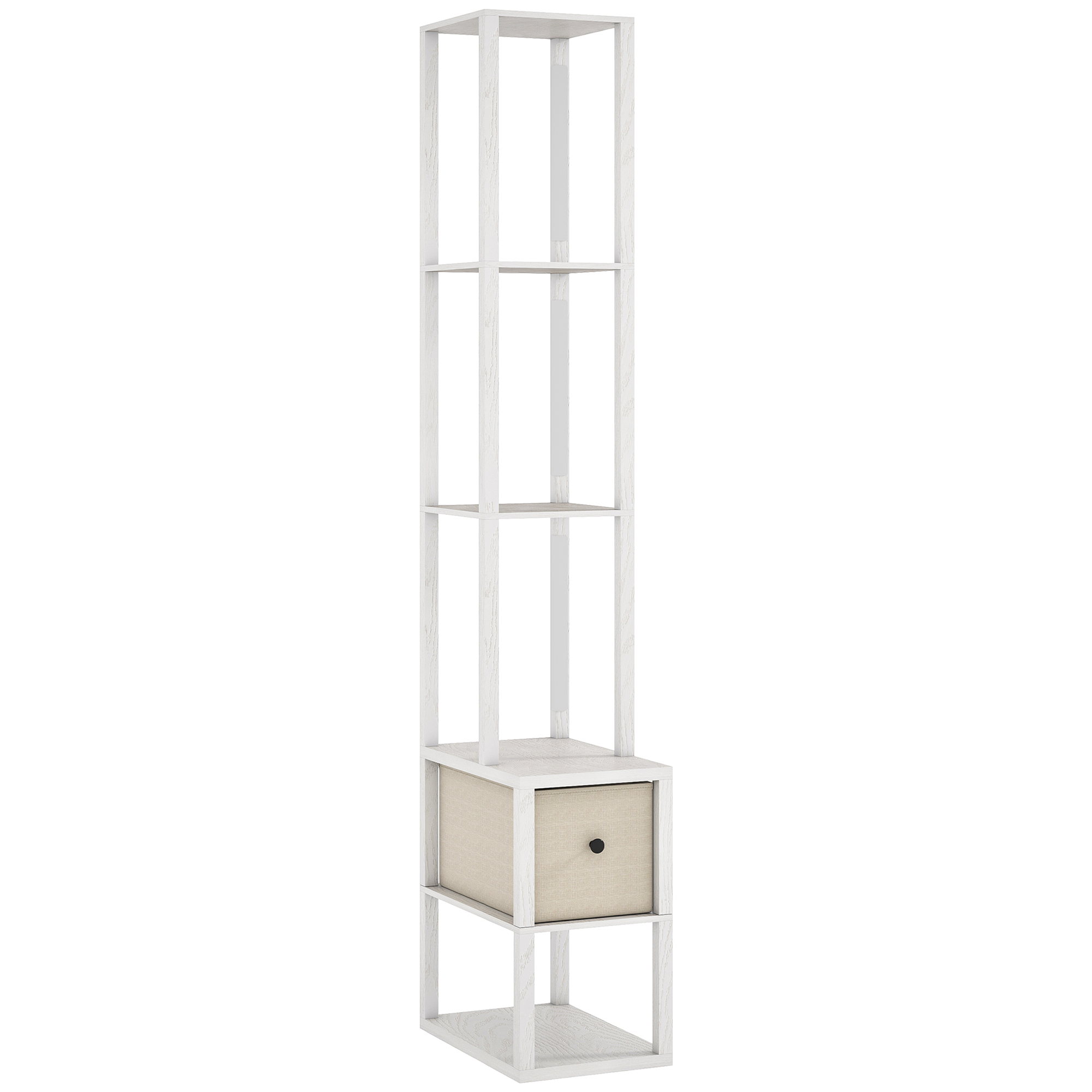 HERON Floor Lamp with Shelves LED Column Standing Lamp Fabric Drawer - White