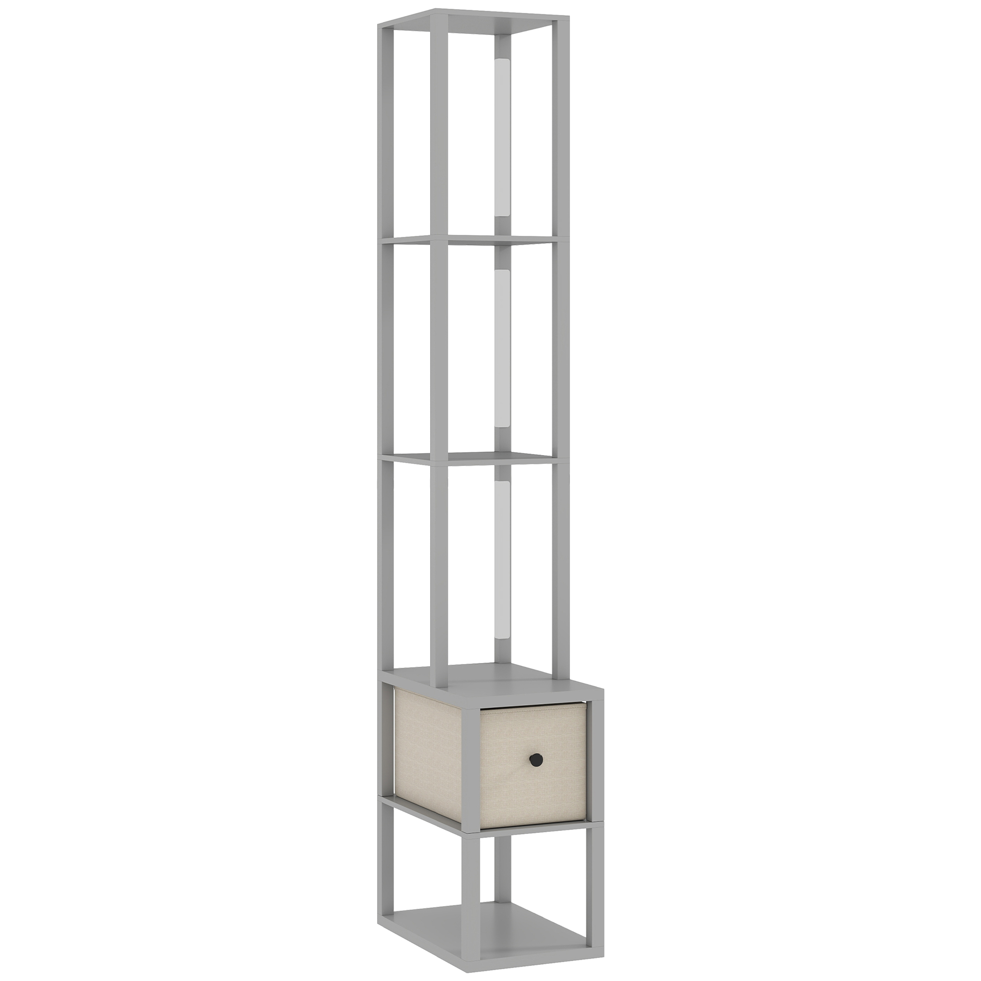 HERON Floor Lamp with Shelves LED Column Standing Lamp Fabric Drawer - Grey