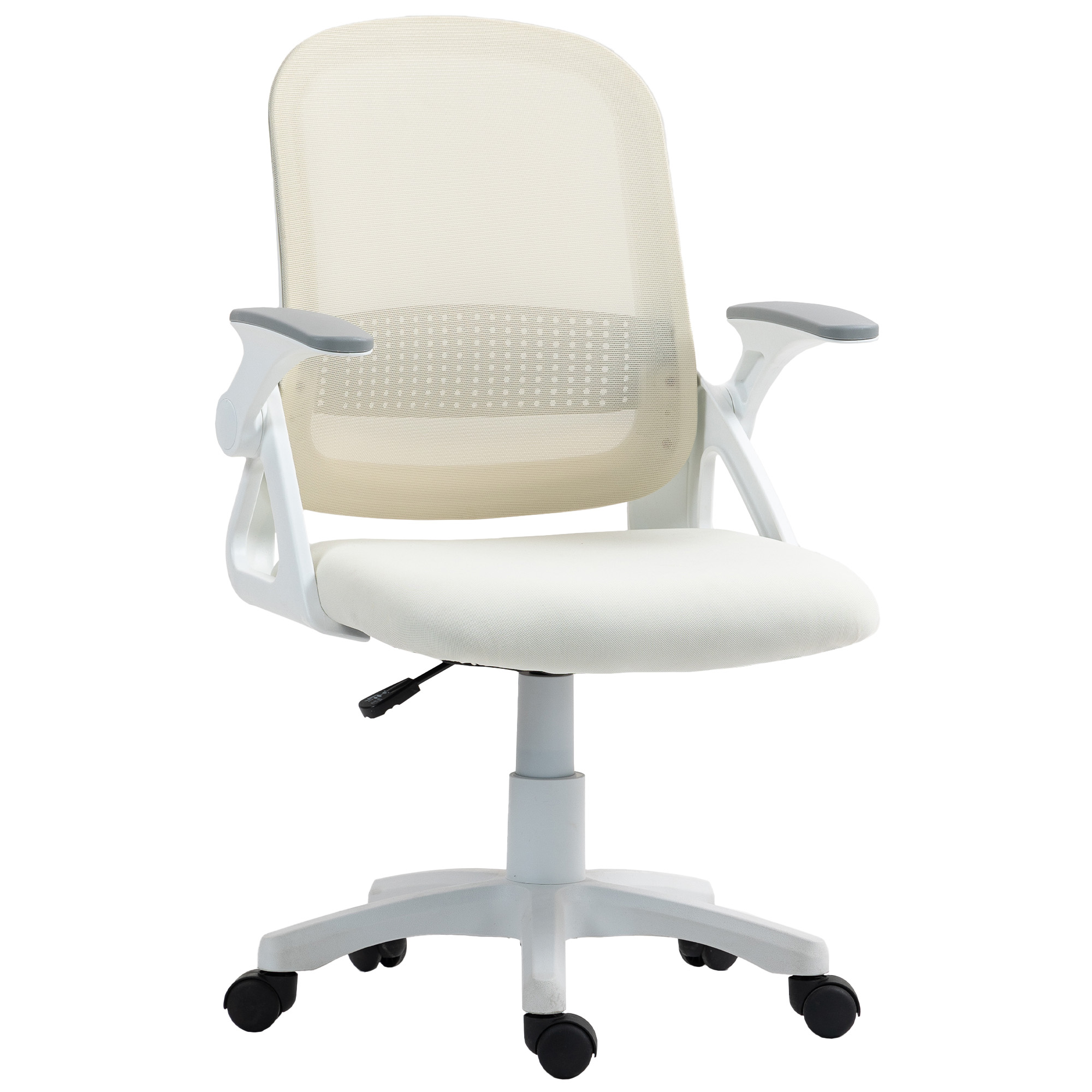 HERON Breathable Mesh Office Chair Ergonomic Swivel Flip up Armrests Lumbar - White