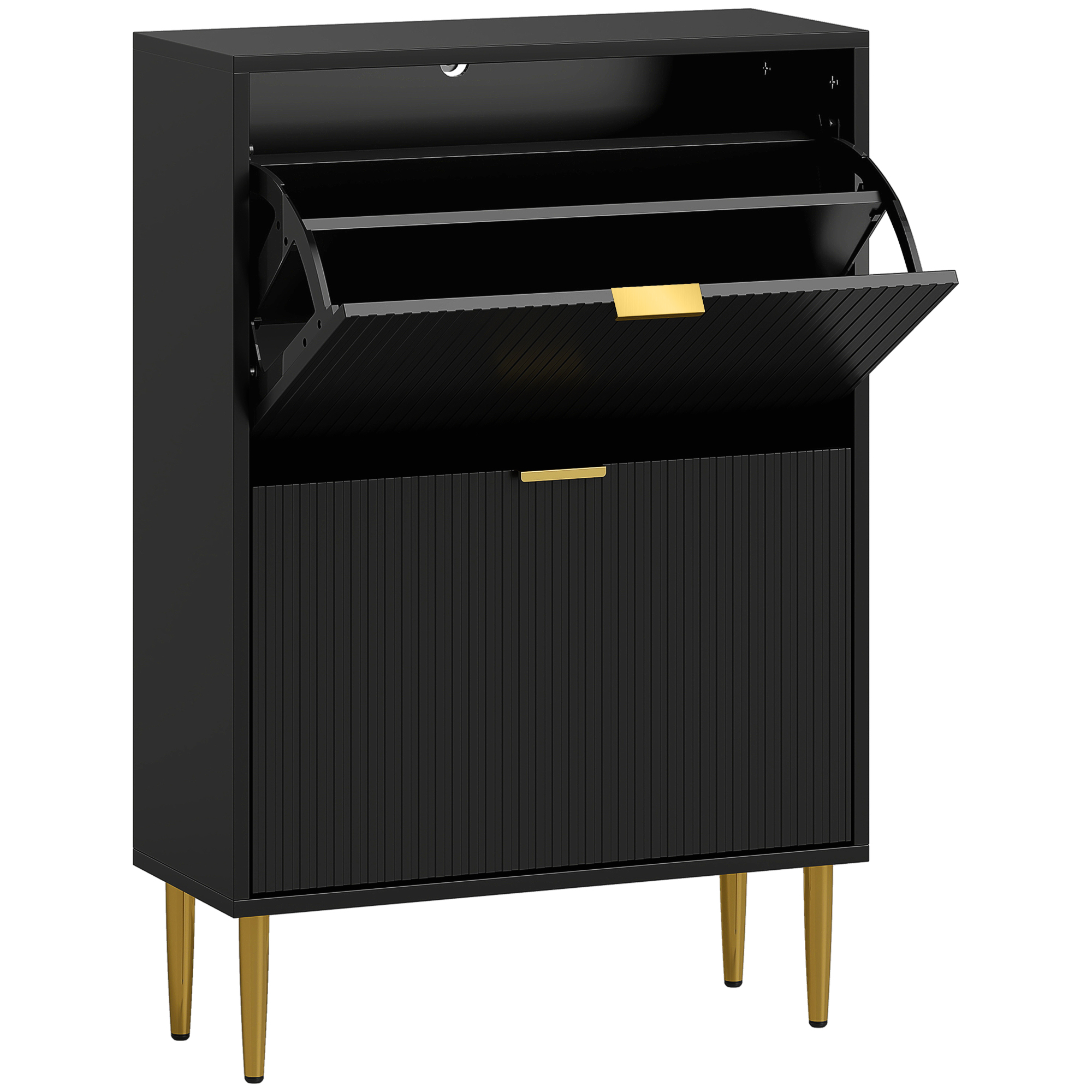 STASHOE 2 Drawer Narrow Shoe Cabinet Flip Doors - Black