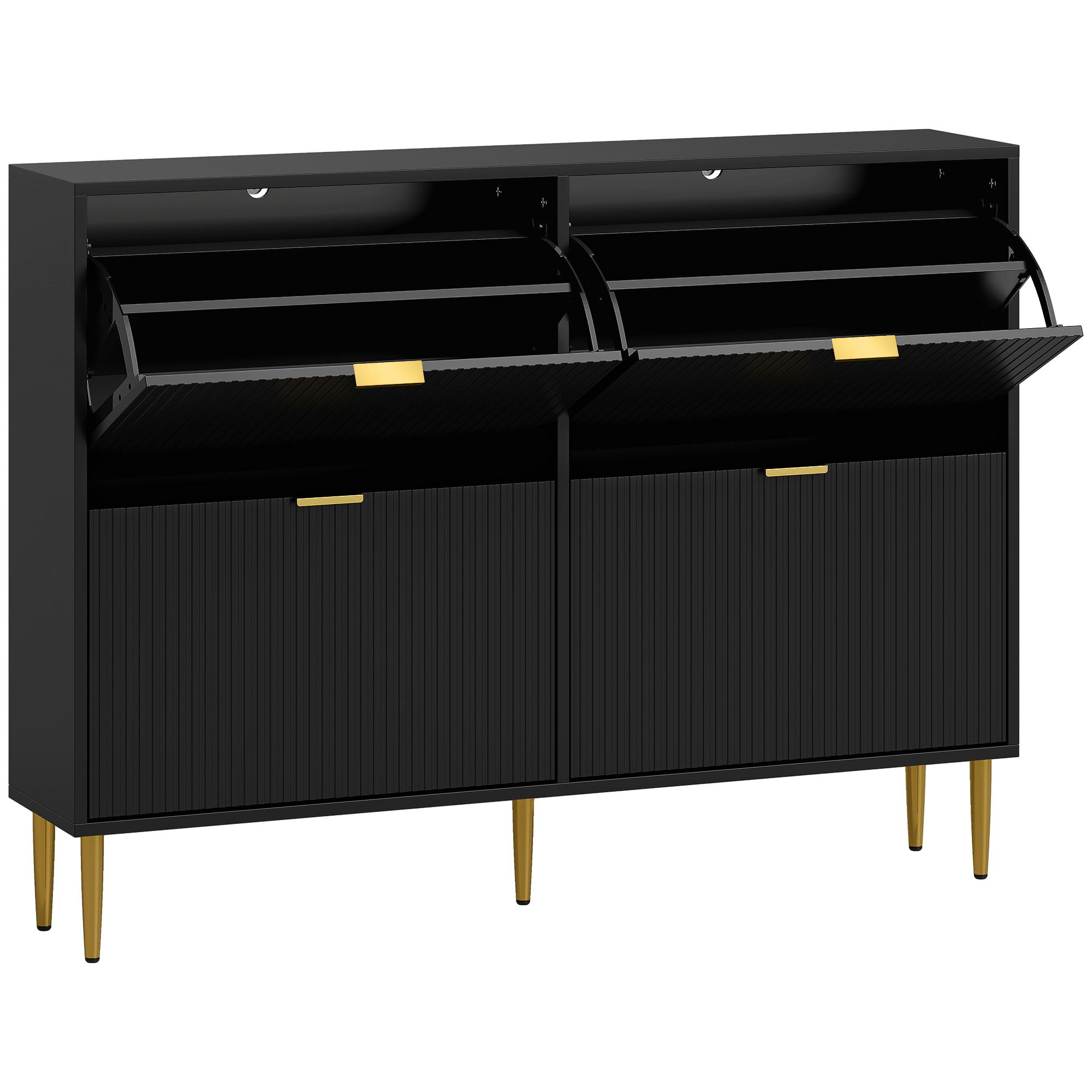 STASHOE 4 Drawer Shoe Cabinet Flip Doors - Black