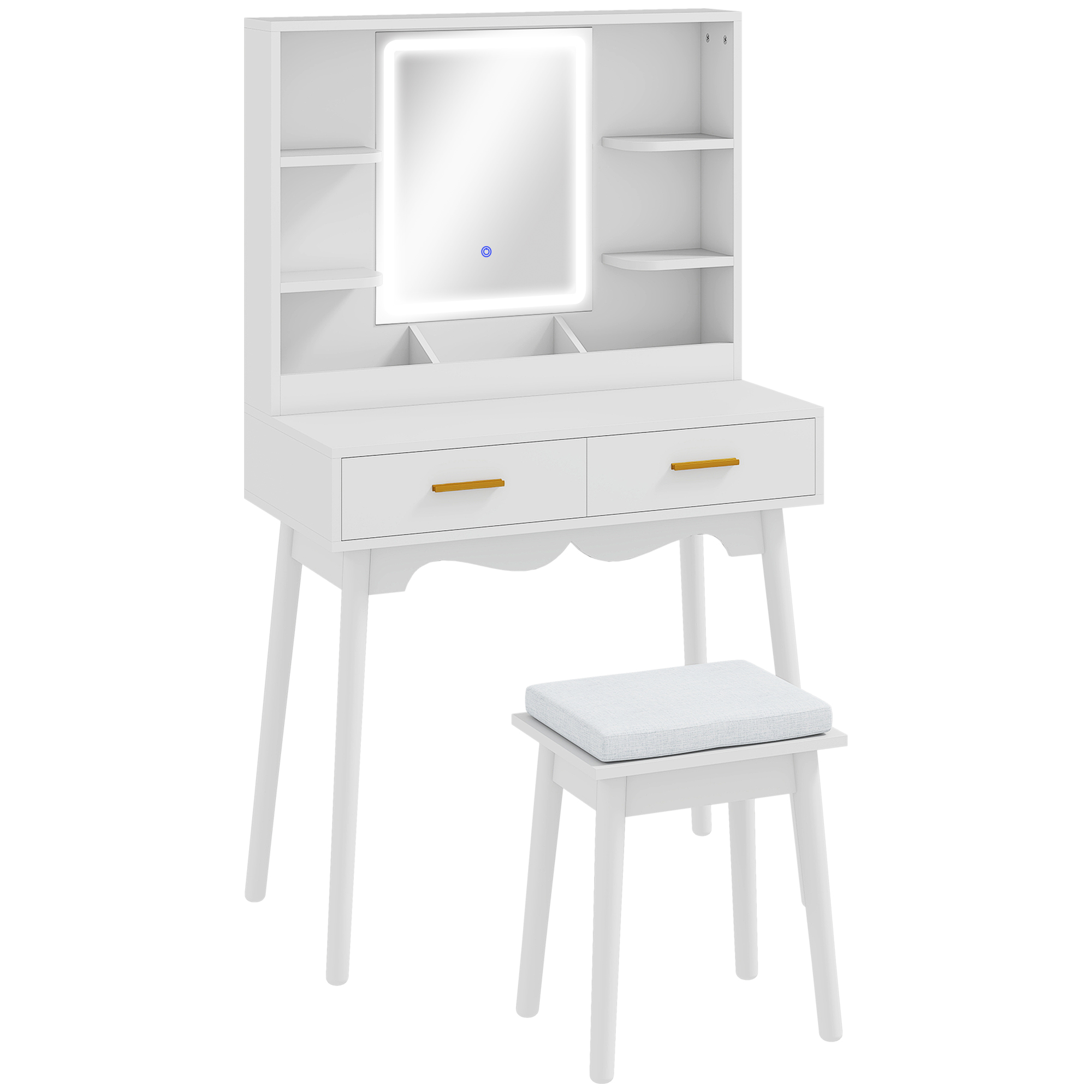 HERON Elegant Dressing Table with LED Mirror - White