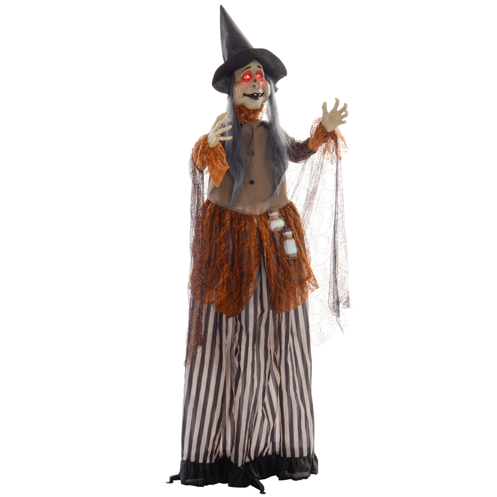 Animated Standing Witch Polyester Light Up Eyes Halloween Decoration - Red