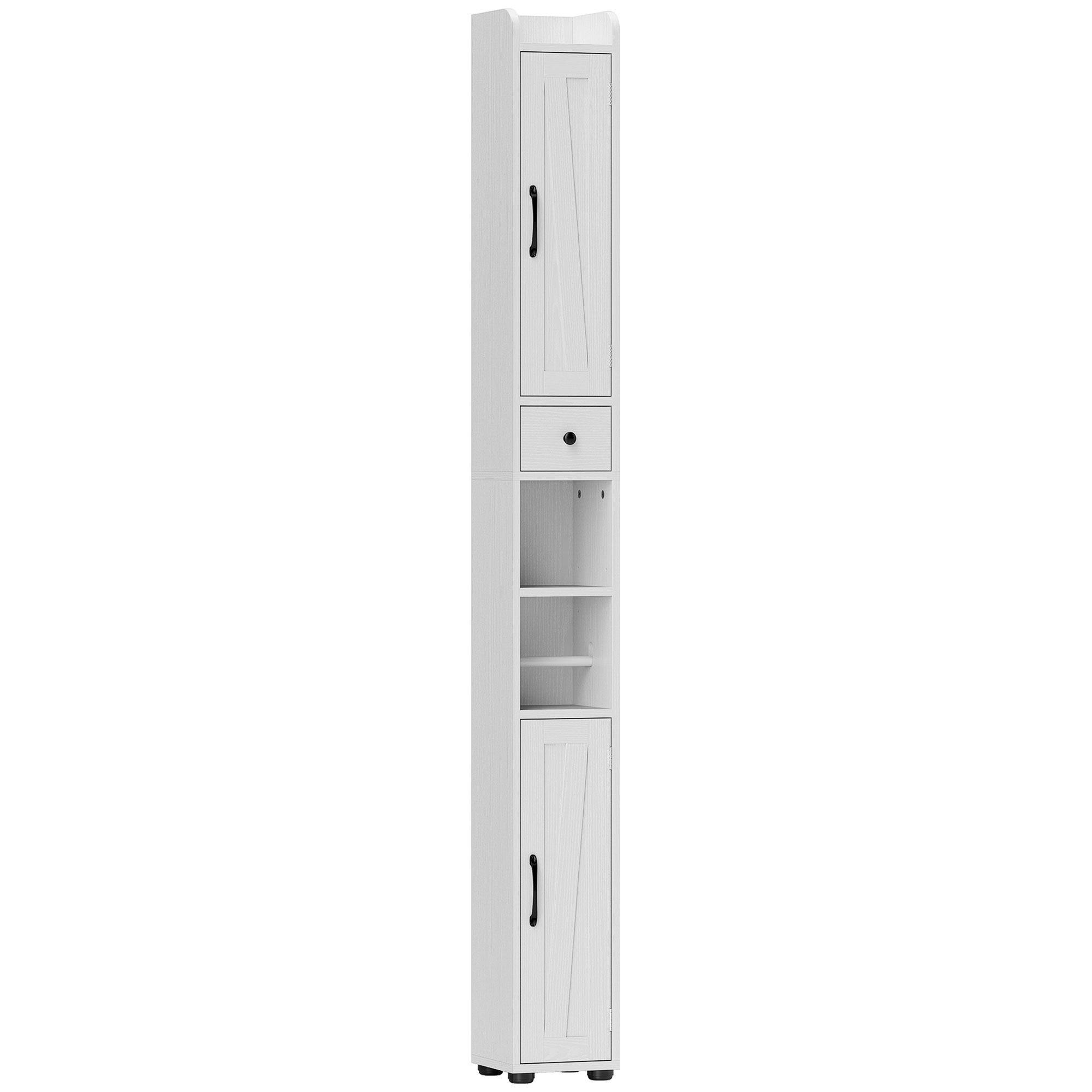 ENDMERE Tall Bathroom Cabinet with Barn Doors and Drawer - White