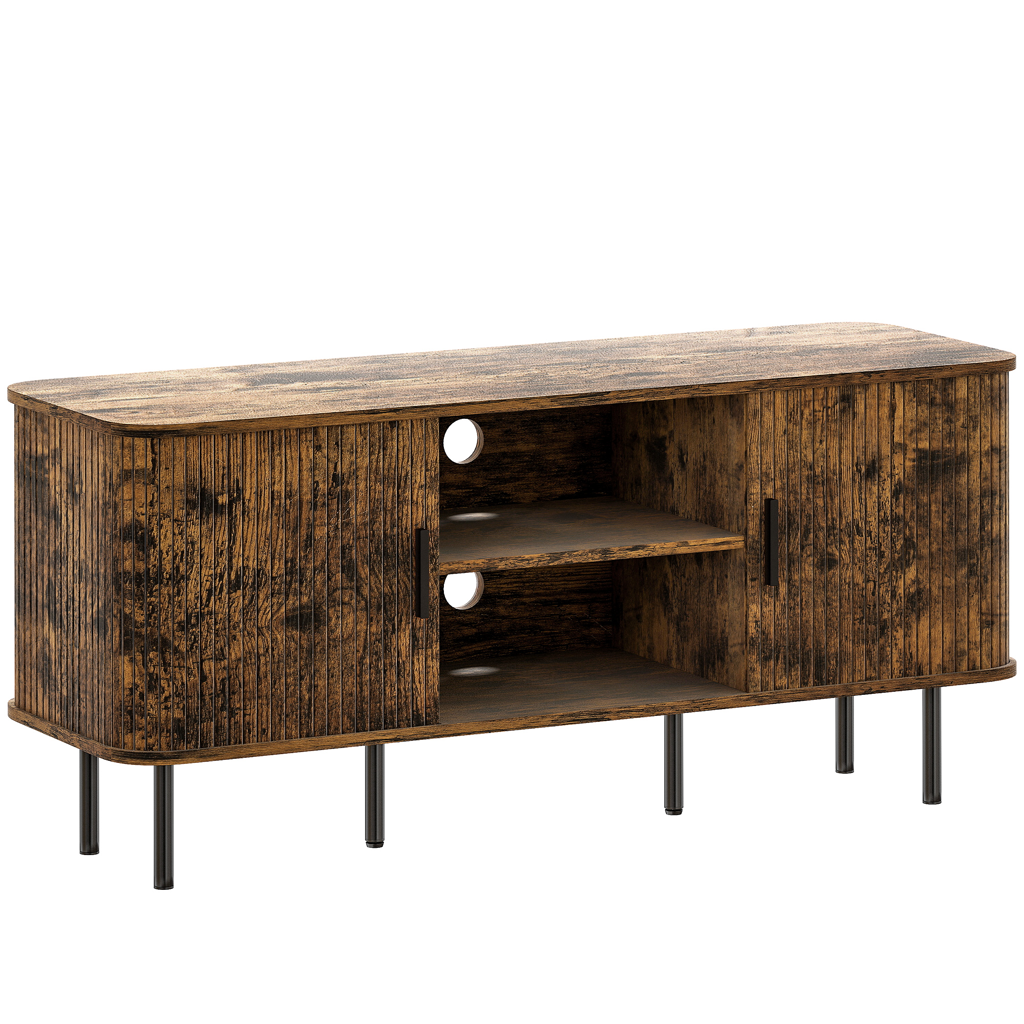 HERON TV Stand Cabinet for TVs up to 55 Inches Storage Shelves Cupboard - Rustic Brown