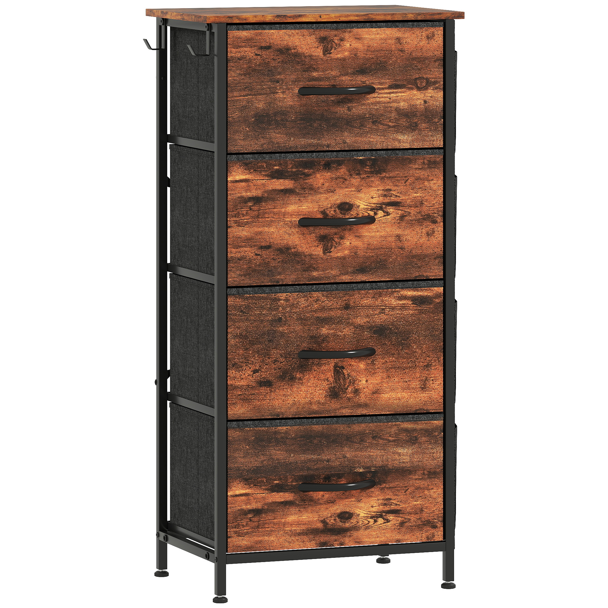 STOWLY Oak Finish Chest of Drawers - Tallboy, Medium-sized, 4 Drawers, Fabric Drawers