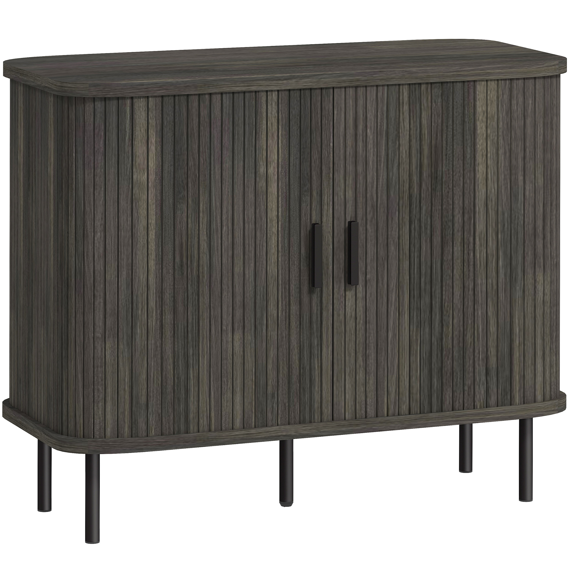 HERON Mid Century Modern Sideboard Slatted Tambour Sliding Doors Steel Legs - Grey