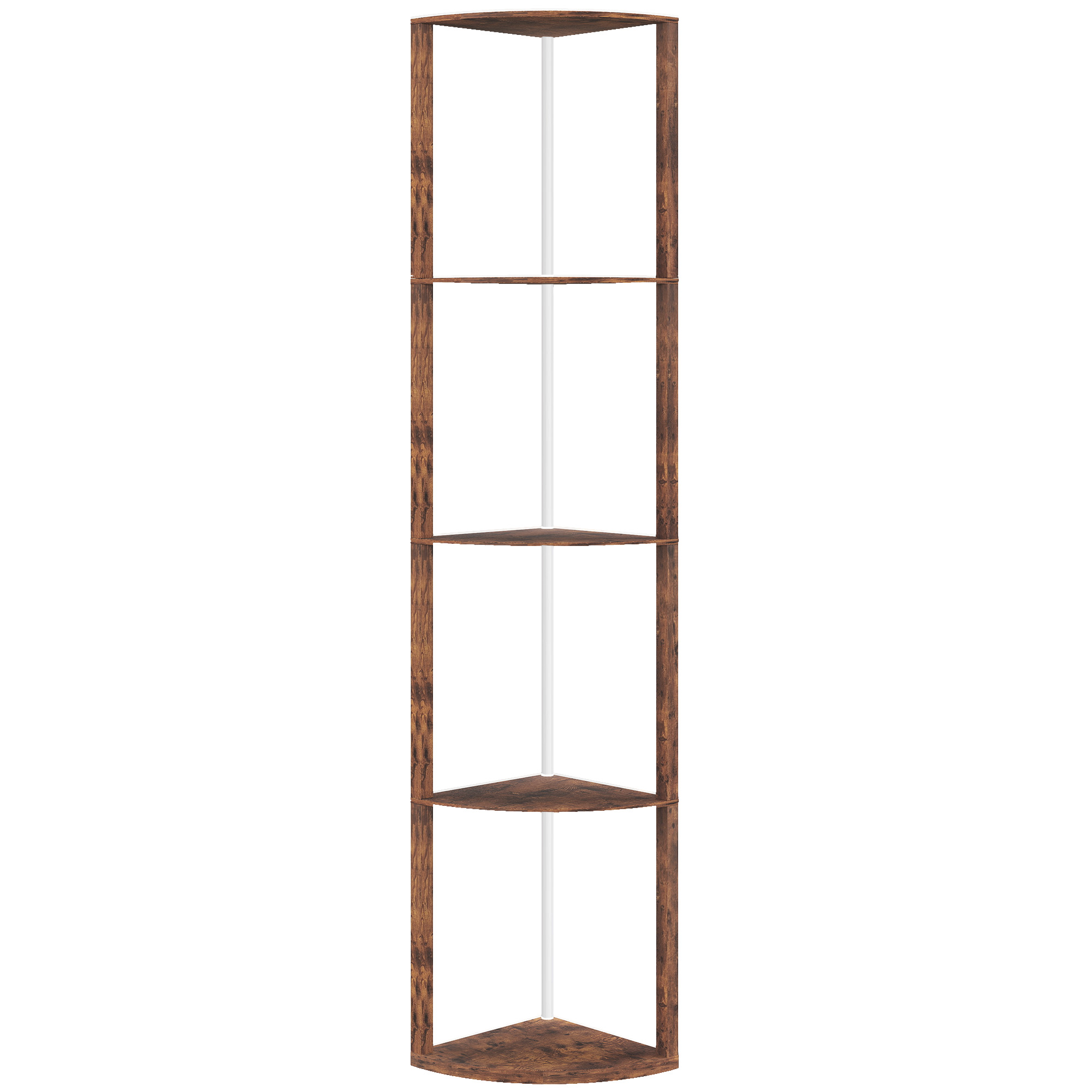 HERON RGB LED Floor Lamp with Shelves 5 Tier Dimmable Standing Lamp Remote - Rustic Brown