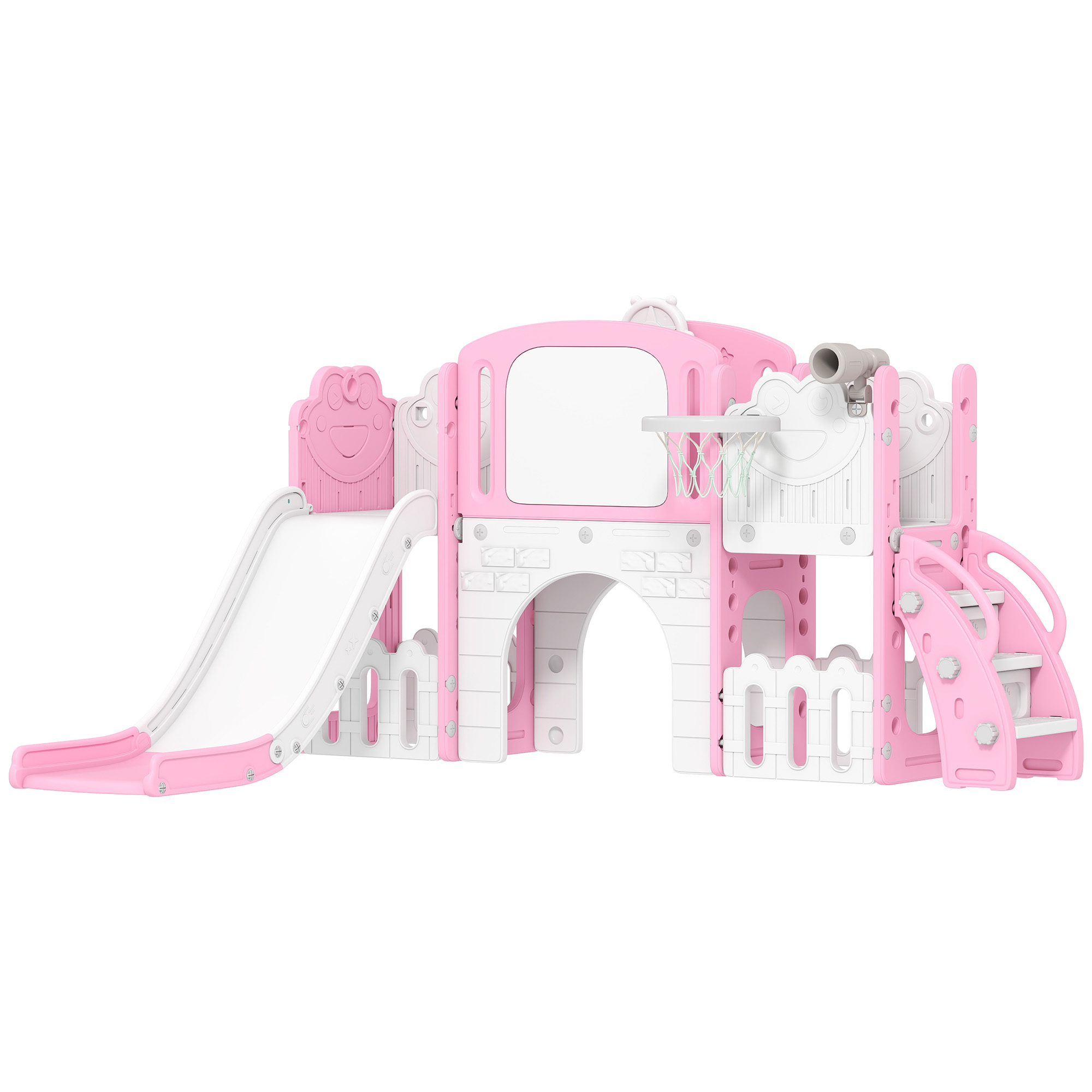 AIVAGO 7 in 1 Toddler Slide Set with Basketball Hoop Climbing Frame Drawing Board - Pink