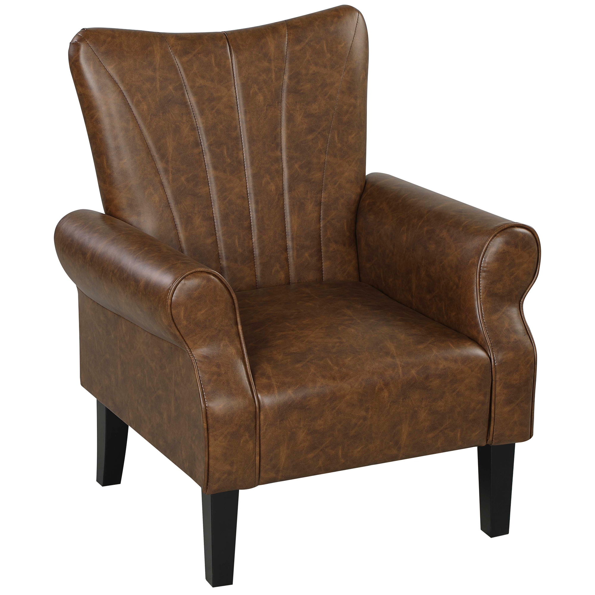 HERON Upholstered Accent Chair Rolled Arms Wood Legs Armchair - Brown
