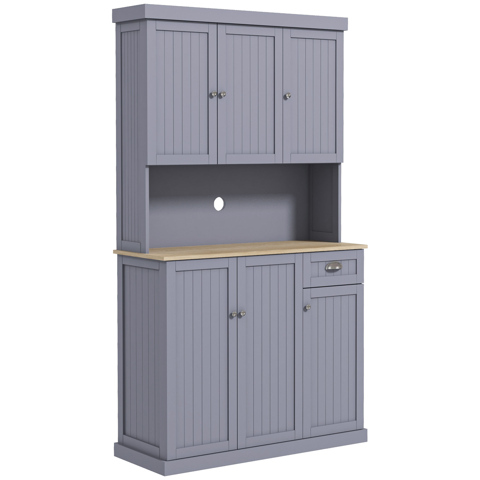 HERON 180cm Freestanding Kitchen Cabinet Storage Cupboard Open Countertop 6 Doors - Grey