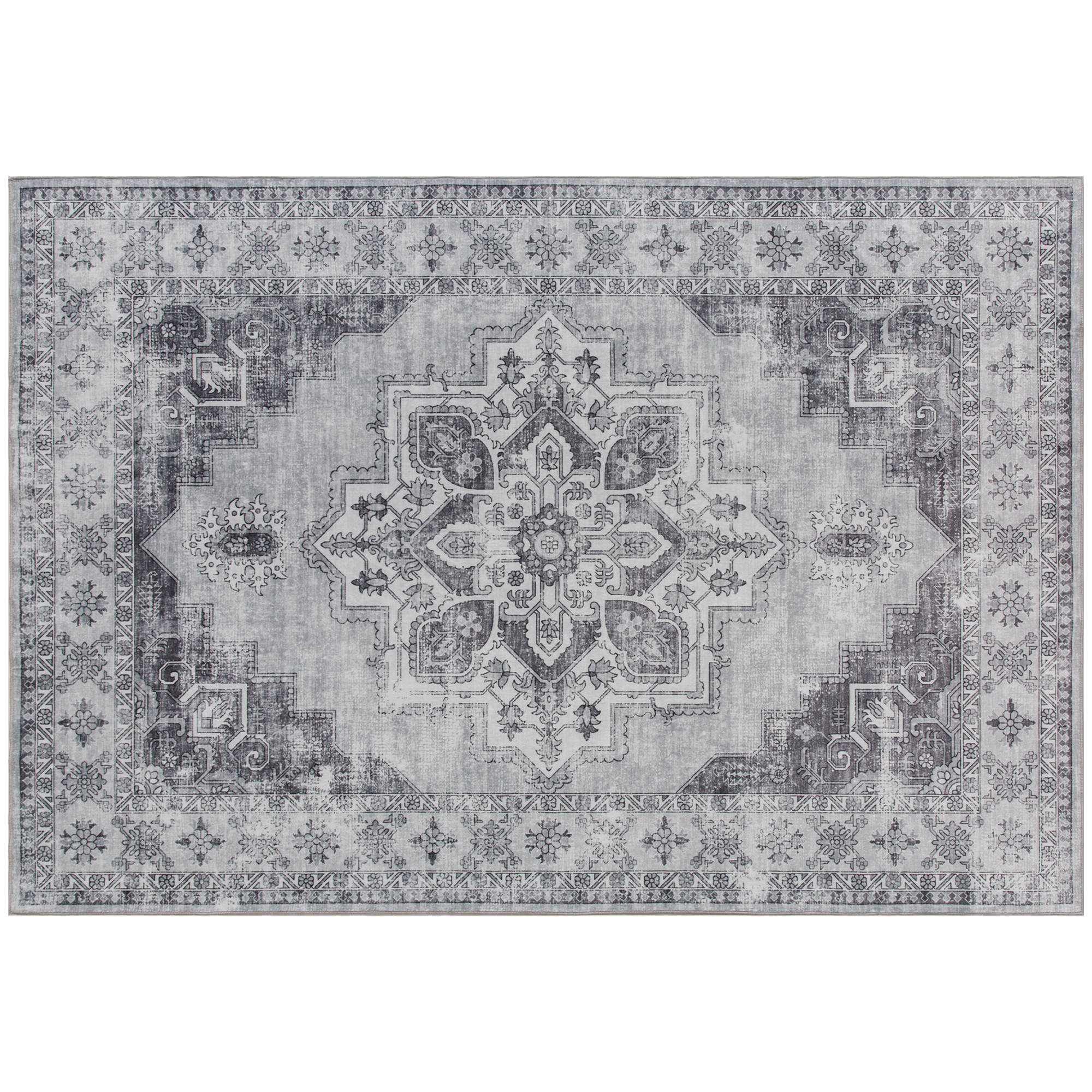 HERON Vintage Area Rug, Non-Slip Washable Flannel Carpet 170 x 120 cm - Grey