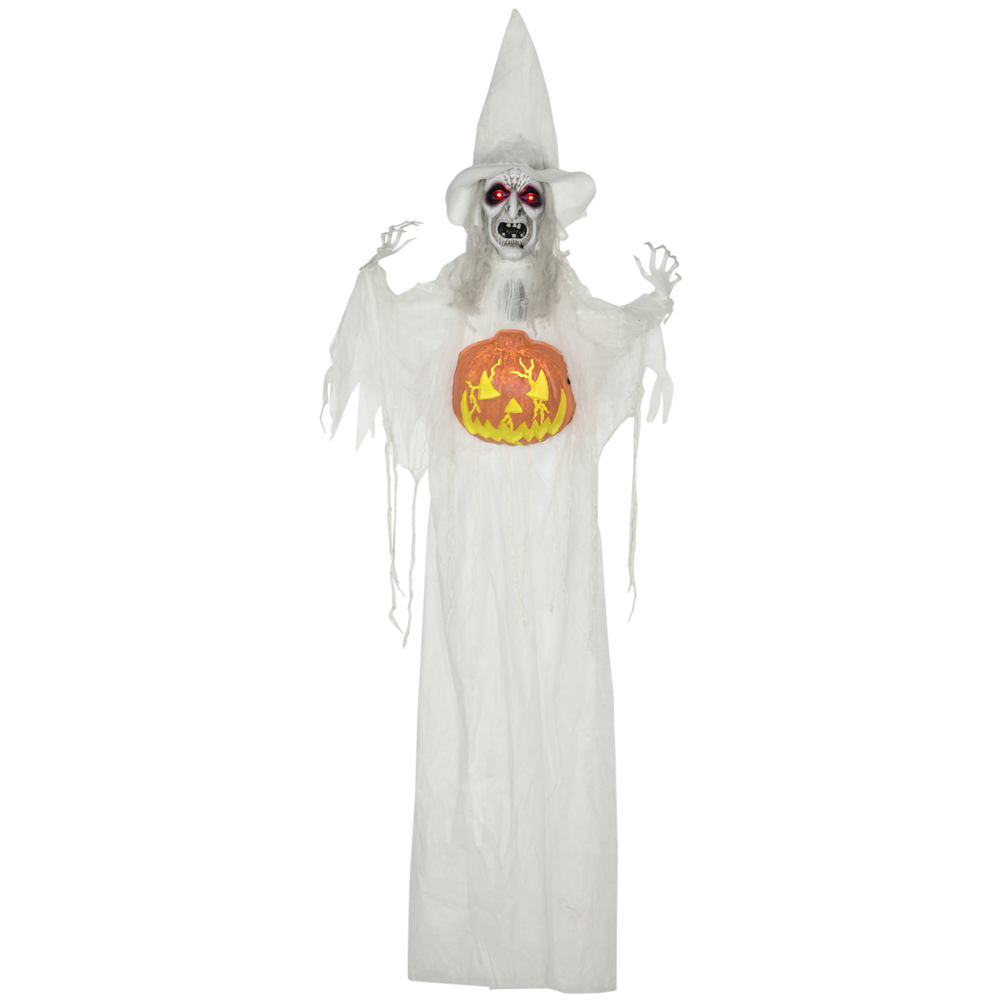 Halloween Witch Decoration Polyester Standing Skeleton Witch with Pumpkin - White