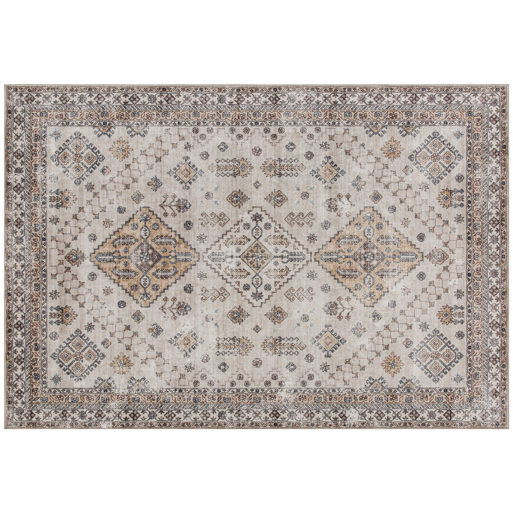 HERON Vintage Area Rug, Non-Slip Washable Flannel Carpet 290 x 200 cm - Beige