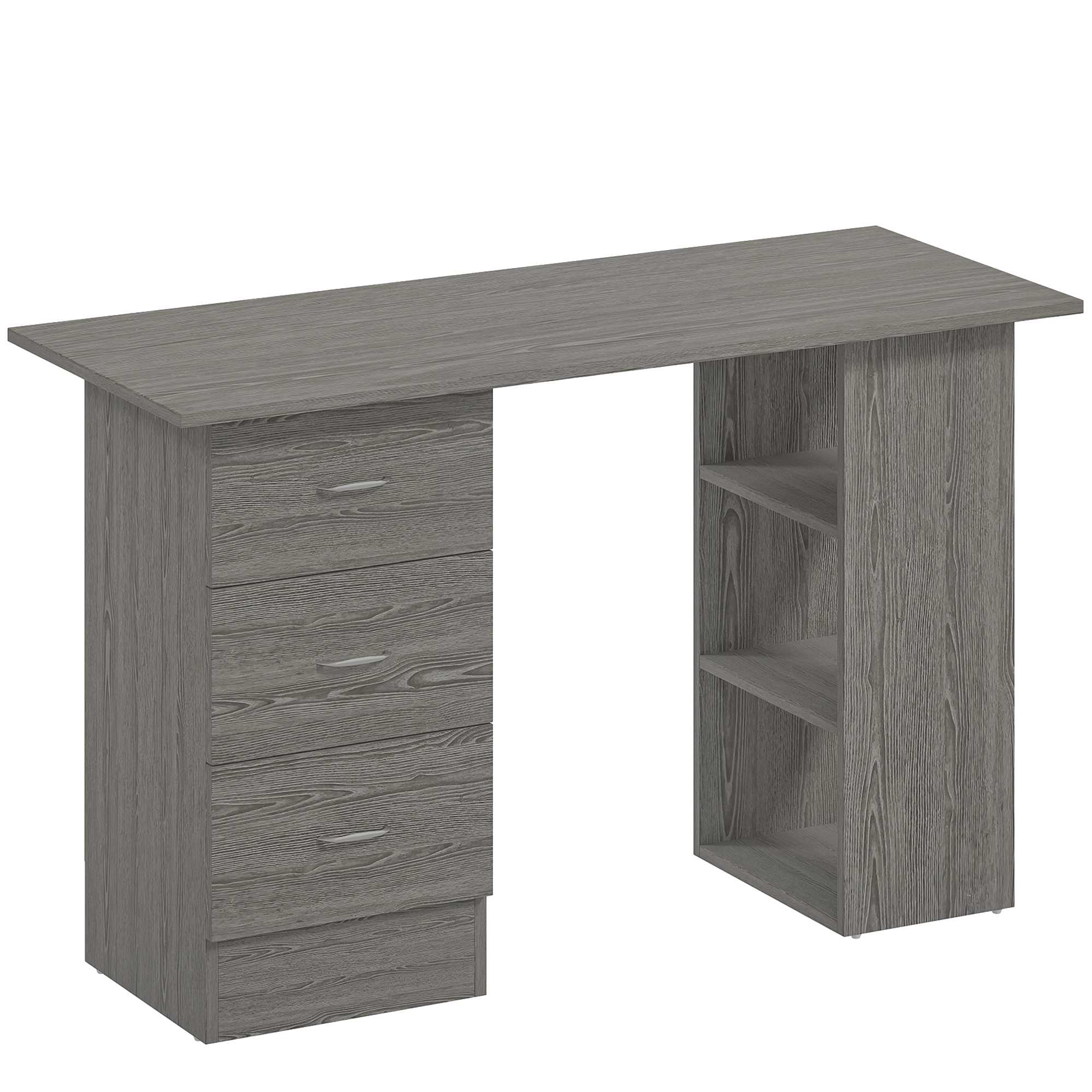HERON Computer Desk Writing Table PC Workstation 3 Storage Shelves Drawers - Grey