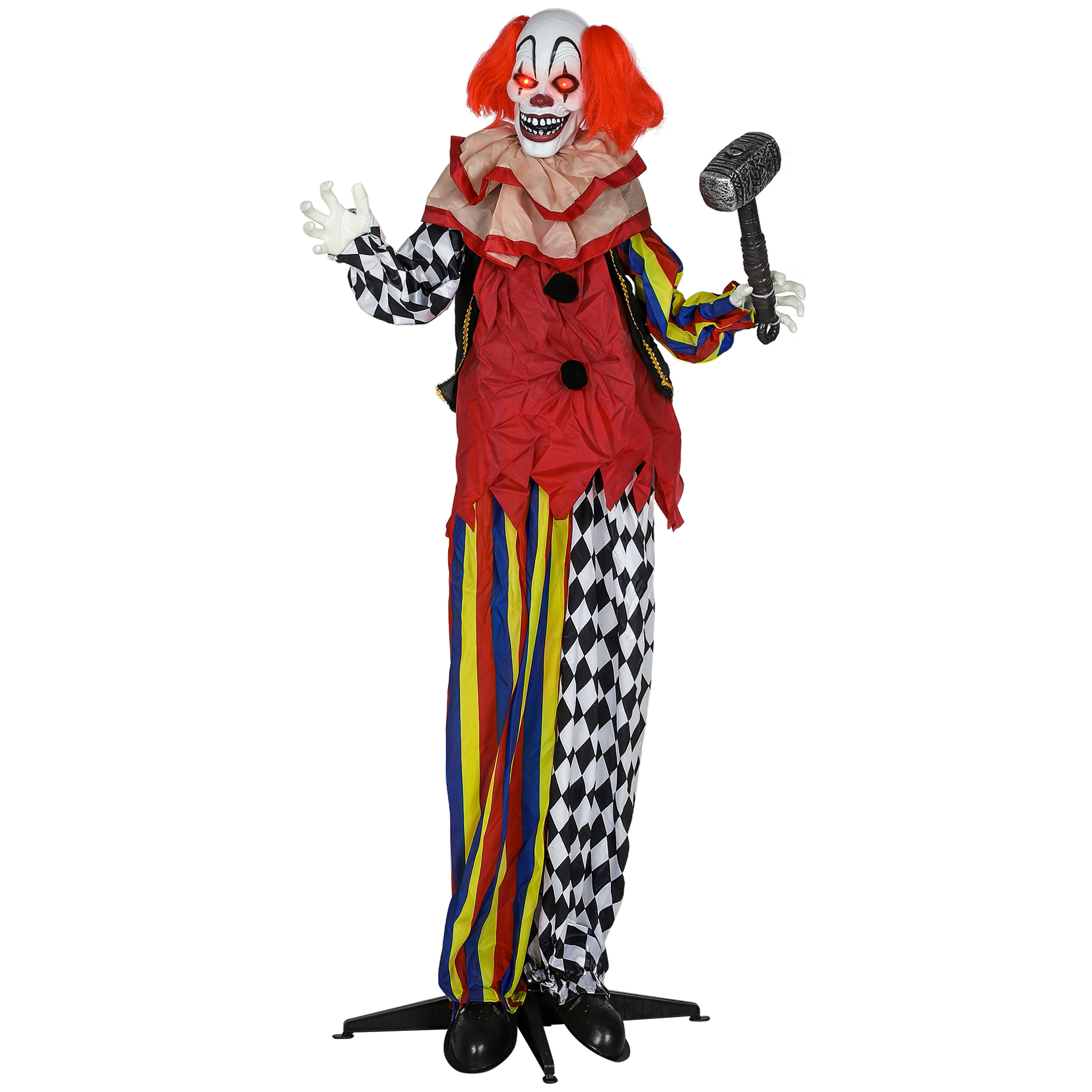 Halloween Clown Decoration Steel Animated Standing Clown with Hammer - Red