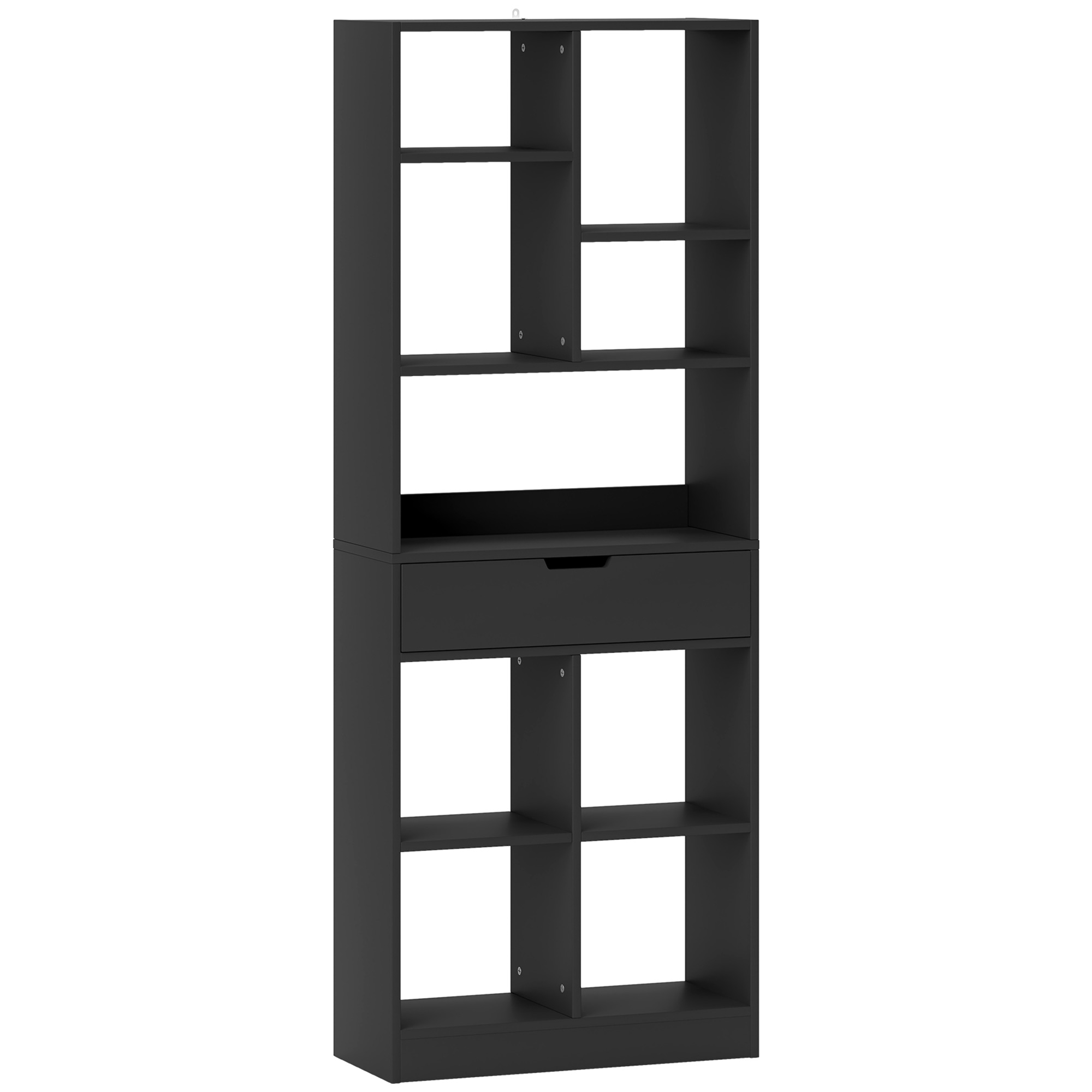 IVORIA Tall Bookshelf Wooden with Drawer - Black