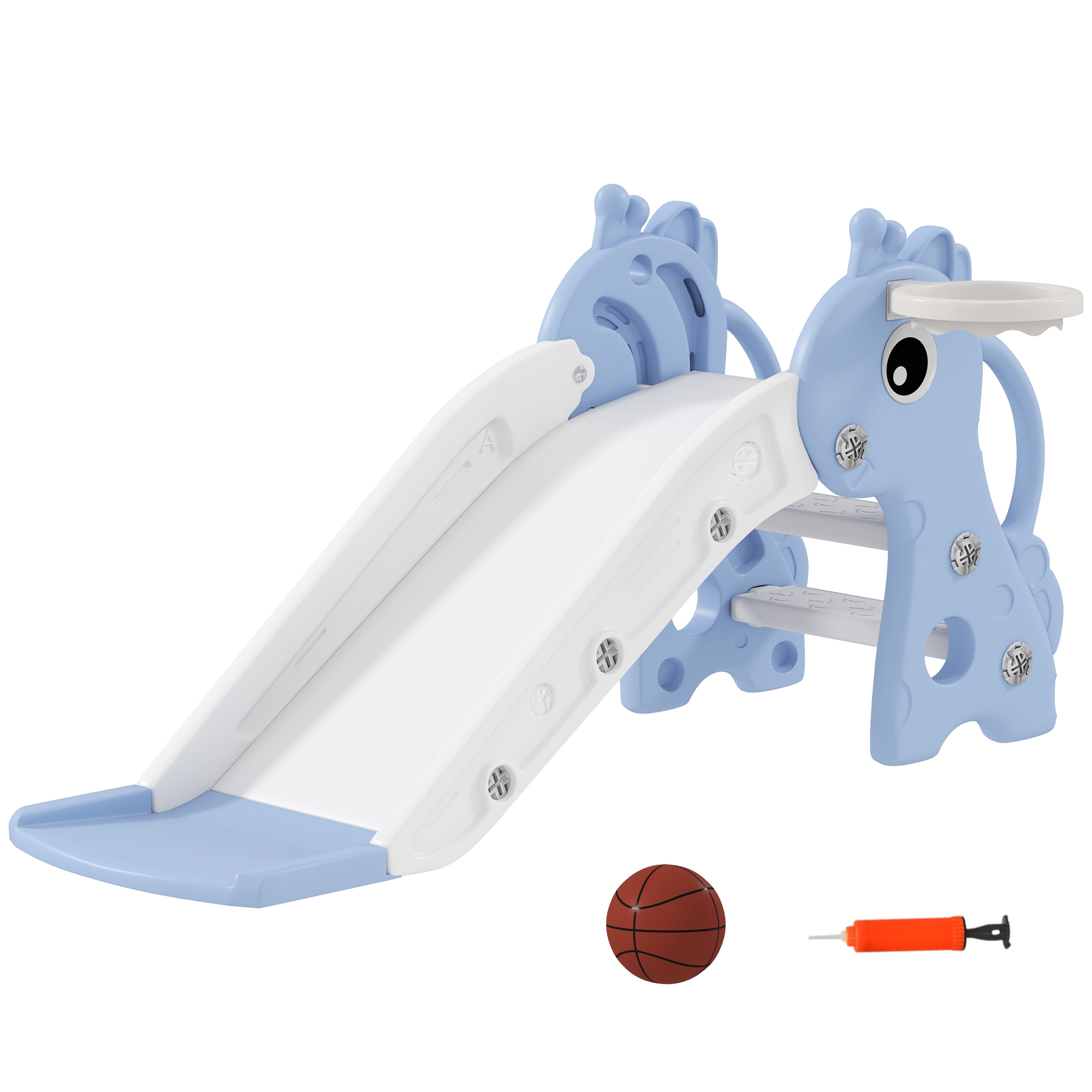 AIVAGO 3 in 1 Kids Slide with Climber & Basketball Hoop Giraffe Design - Blue