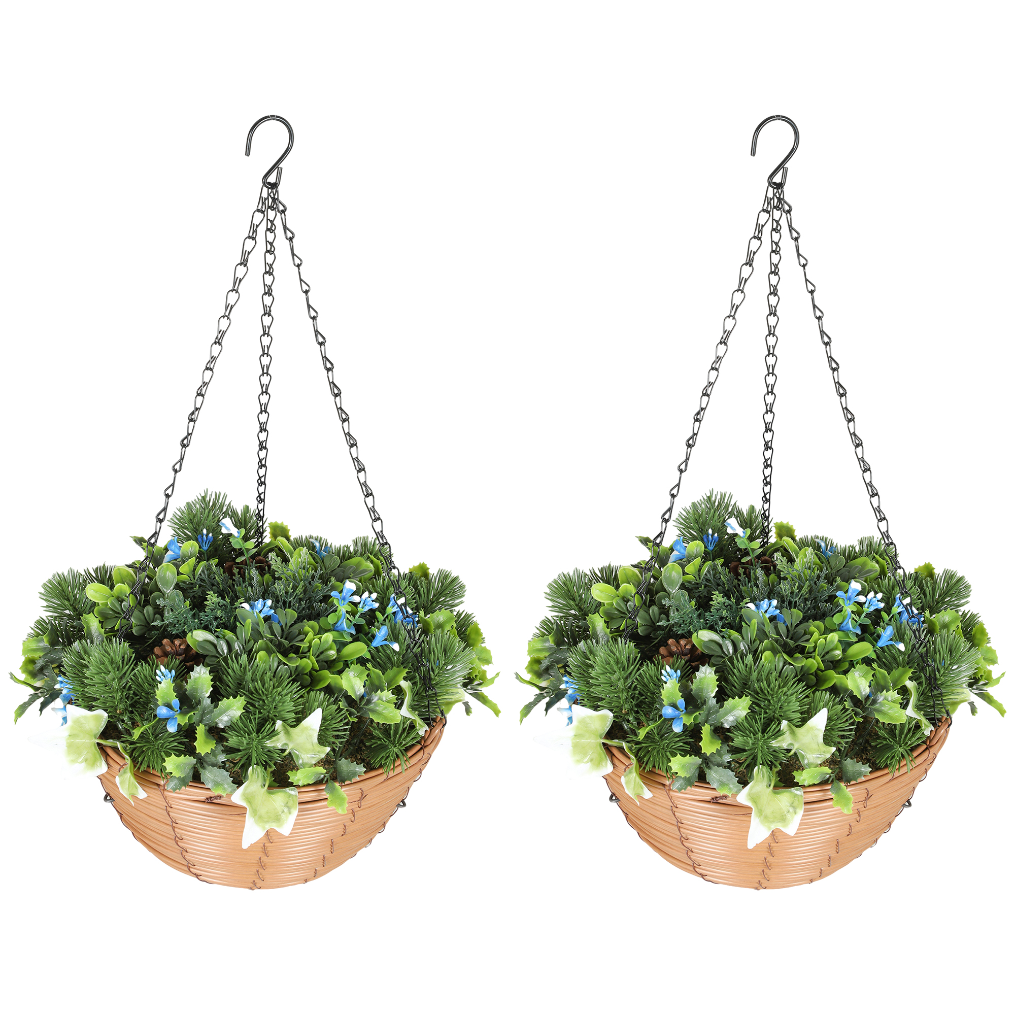 HERON Artificial Hanging Flowers Basket Set of 2 with PE Leaves - Green