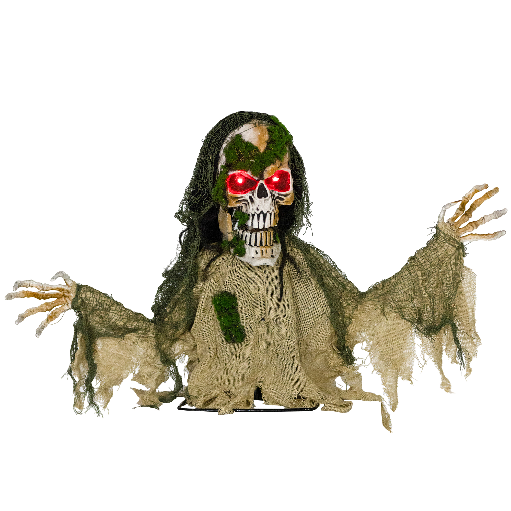 Animated Skeleton Half Body Steel LED Eyes Halloween Decoration - Brown