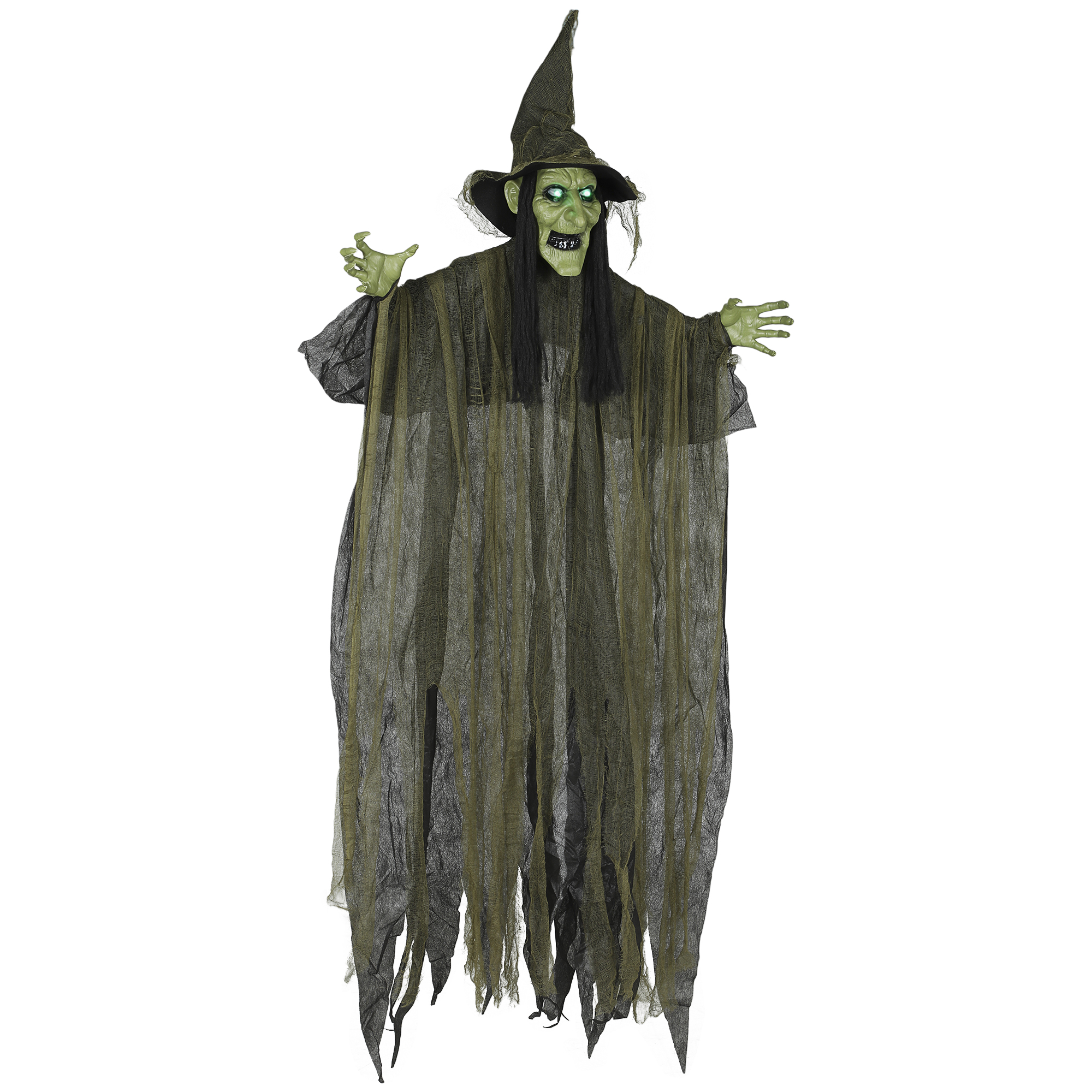 Life Size Halloween Animated Hanging Witch Steel with LED Eyes - Green