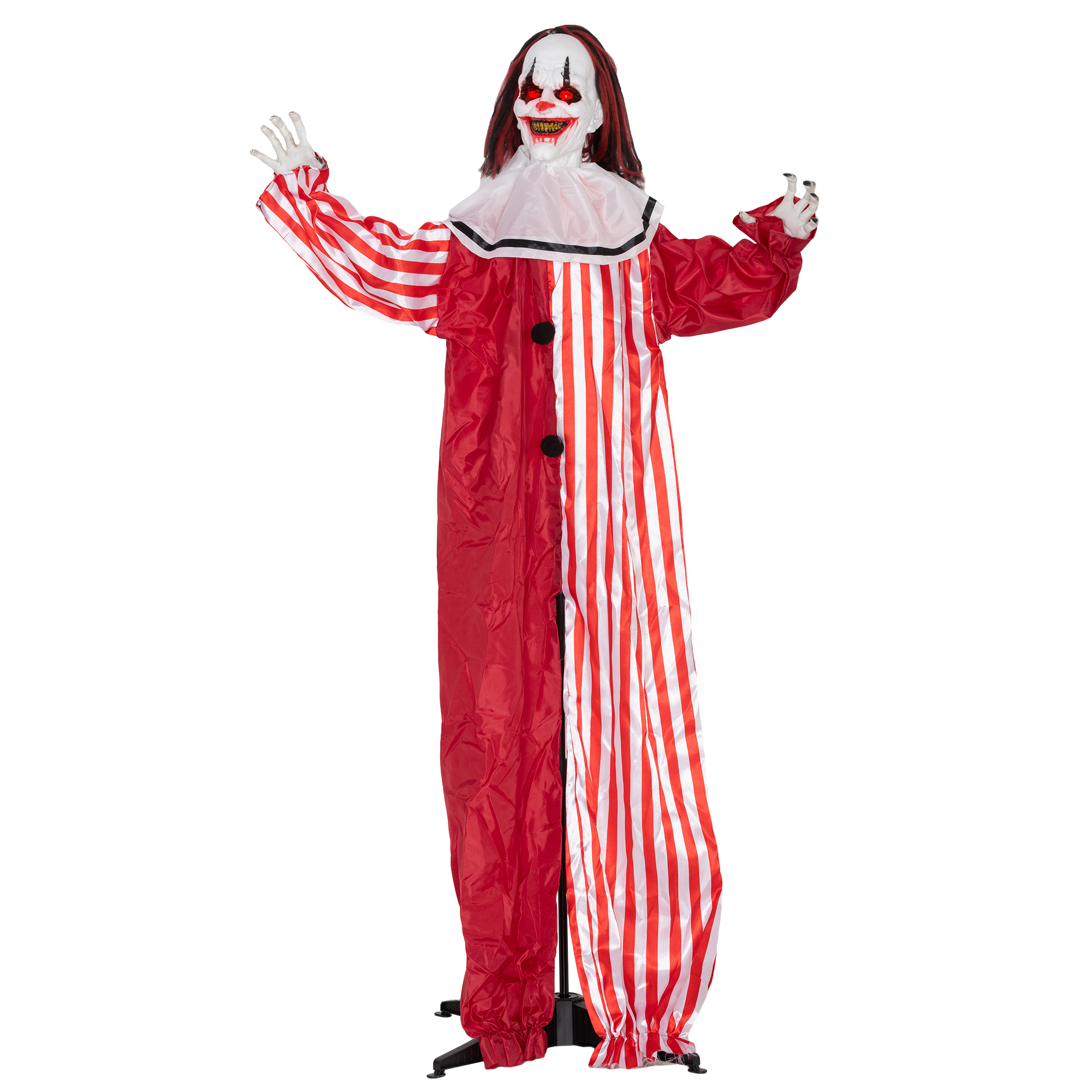 Life Size Halloween Animated Clown 165cm with Red Light Up Eyes - Red