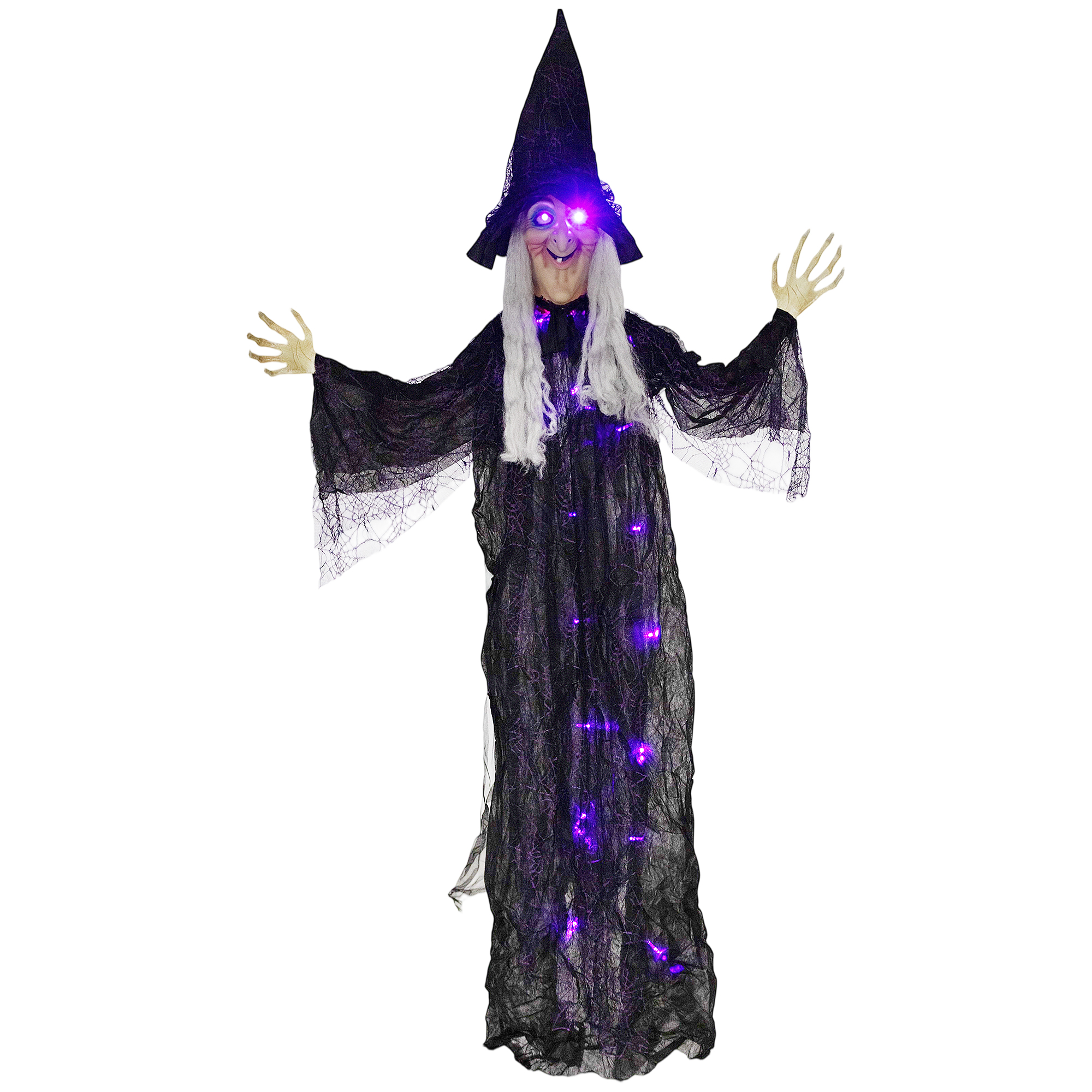 Life Size Animated Hanging Witch Steel LED Eyes Halloween Decoration - Black