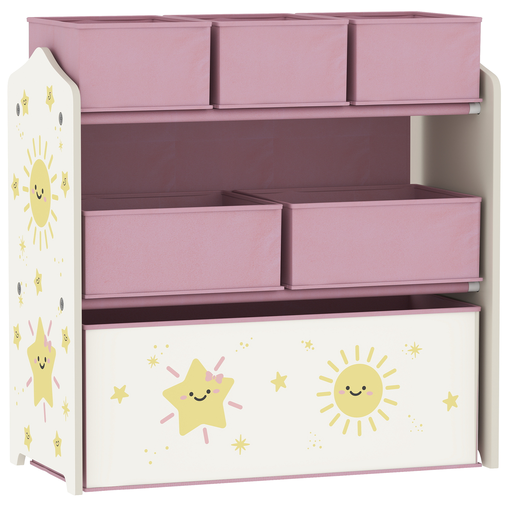 ALVION Kids Toy Storage Units Wooden 3 Tier with 6 Removable Boxes - Pink