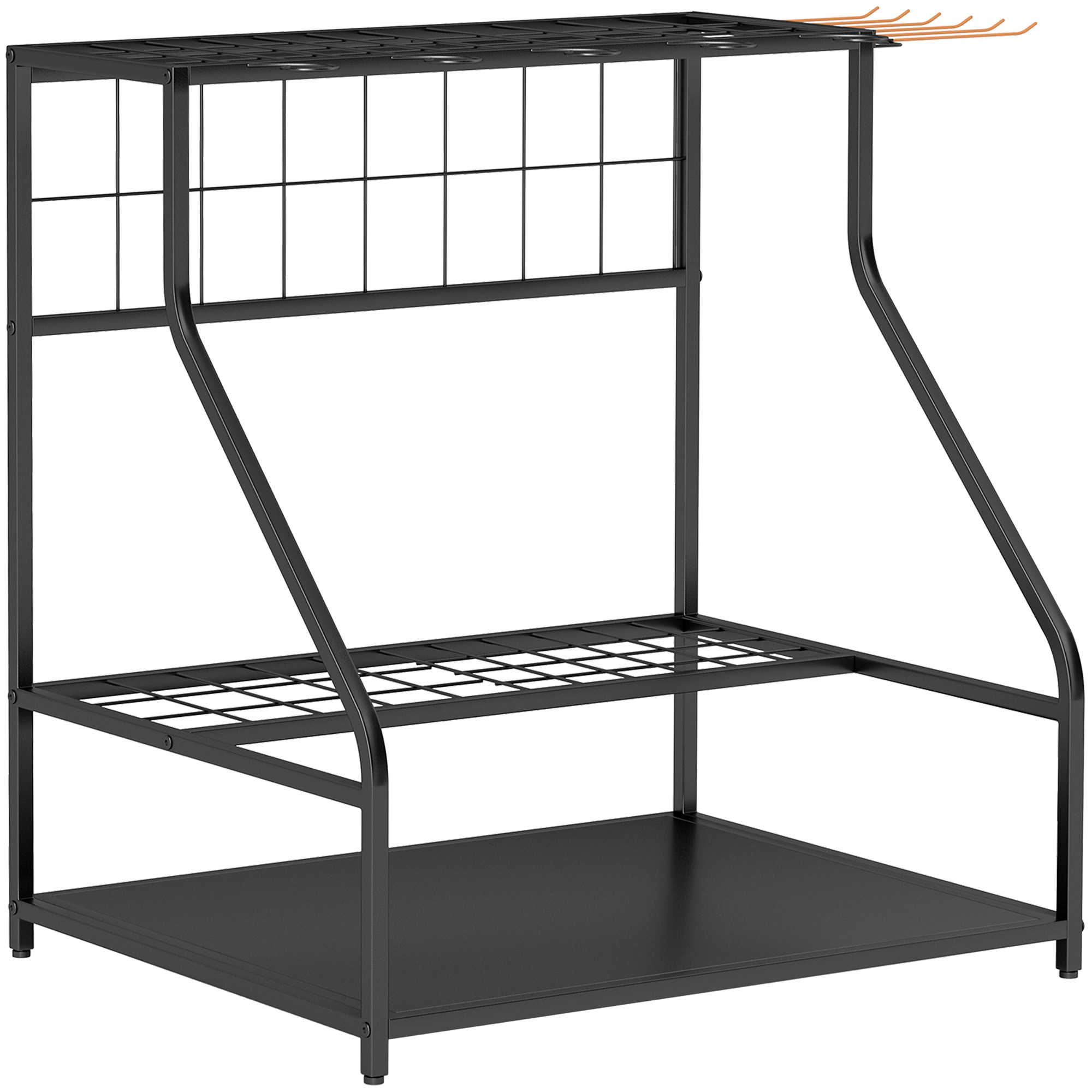 ANNESLEY 3 Tier Garden Tool Storage Rack with 11 Hooks for up to 20 Tools - Black
