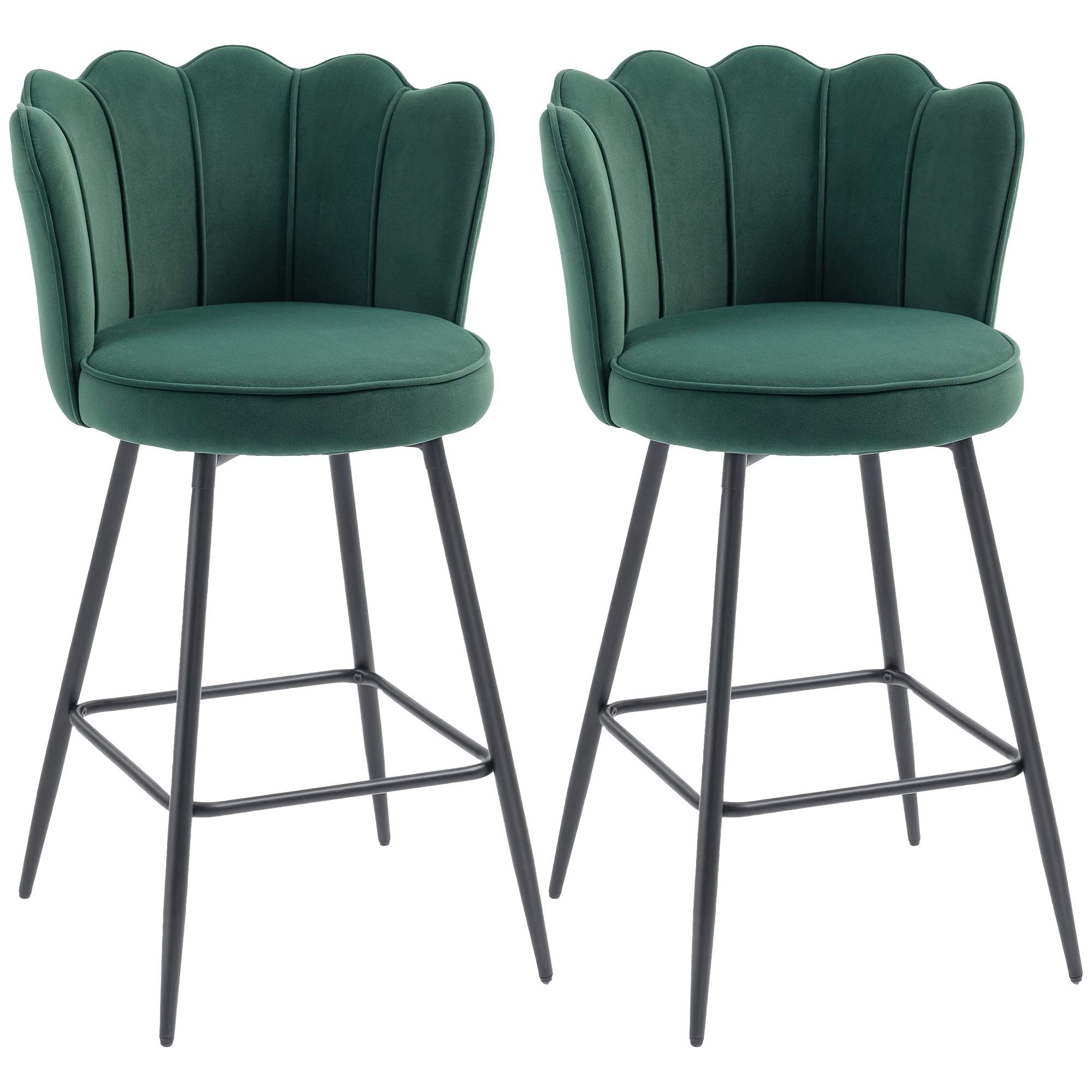 KERVAN Set of 2 Velvet Lotus Bar Stool - Dark Green