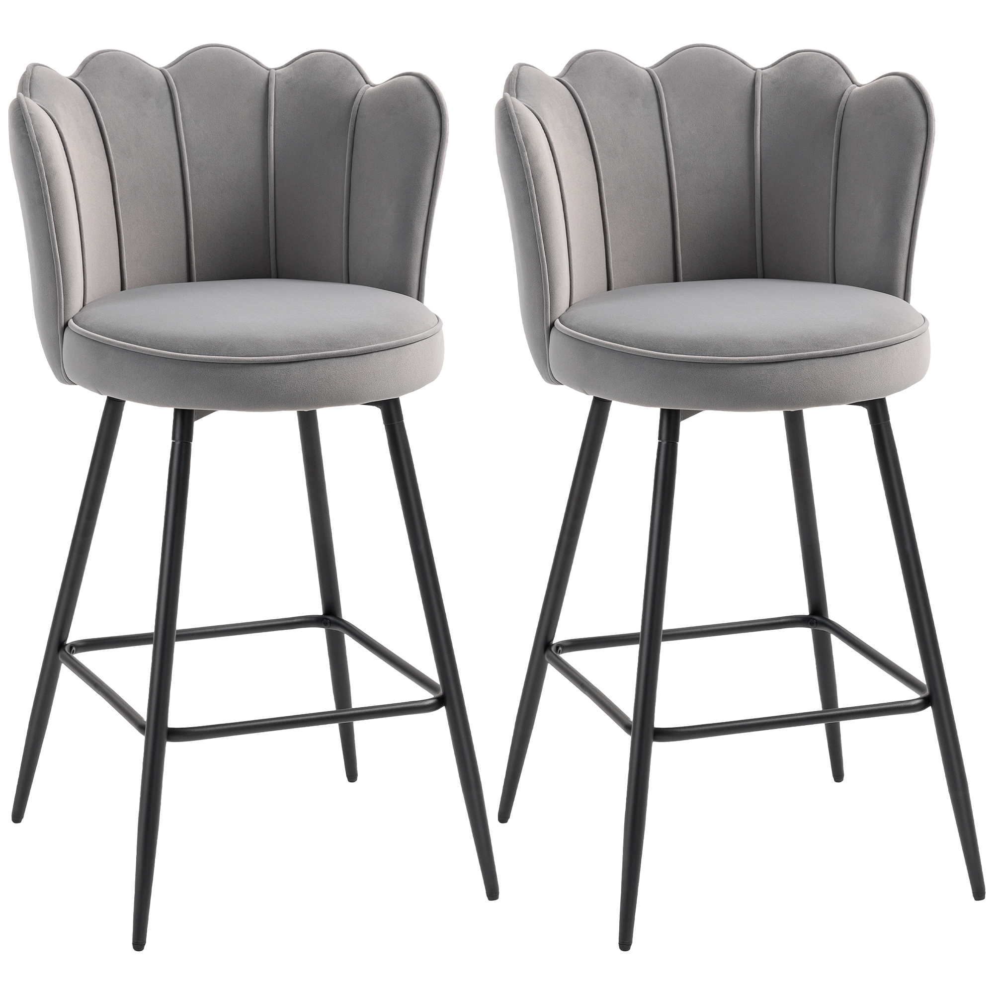 KERVAN Set of 2 Velvet Lotus Bar Stool - Grey