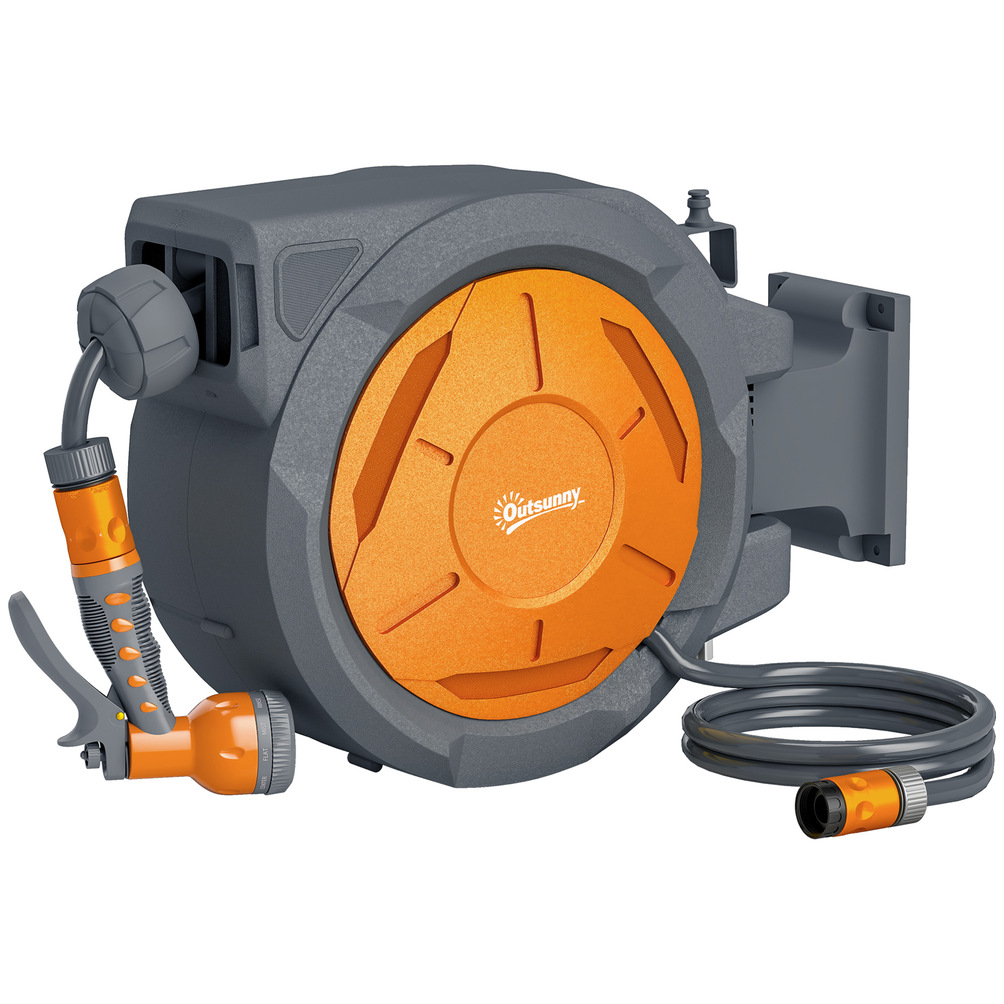 ORVRIC Hose Reel Wall Mounted Retractable Garden Hose Pipe with Auto Rewind - Orange