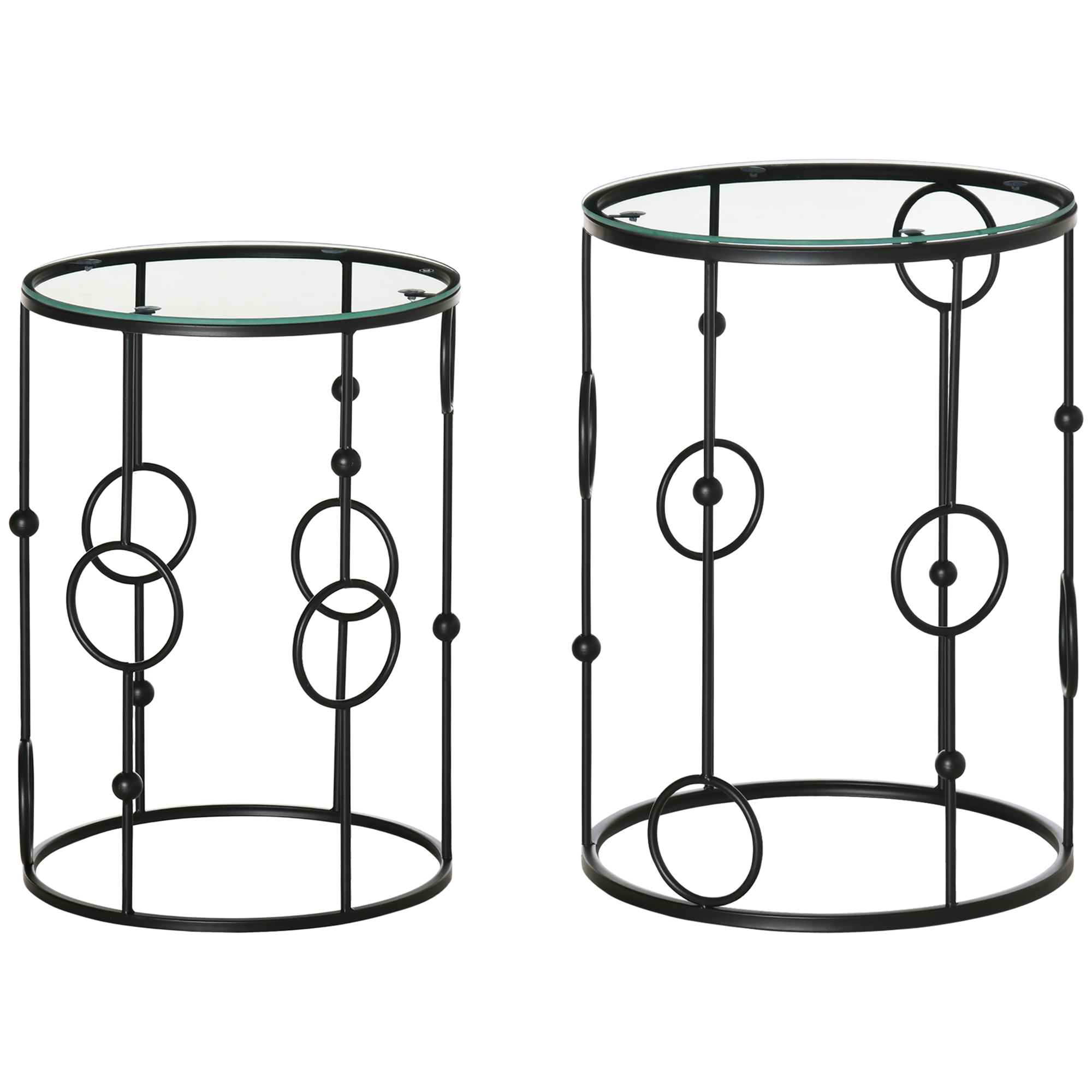 APPLETON Set of 2 Round Nesting Coffee Tables for Living Room - Black