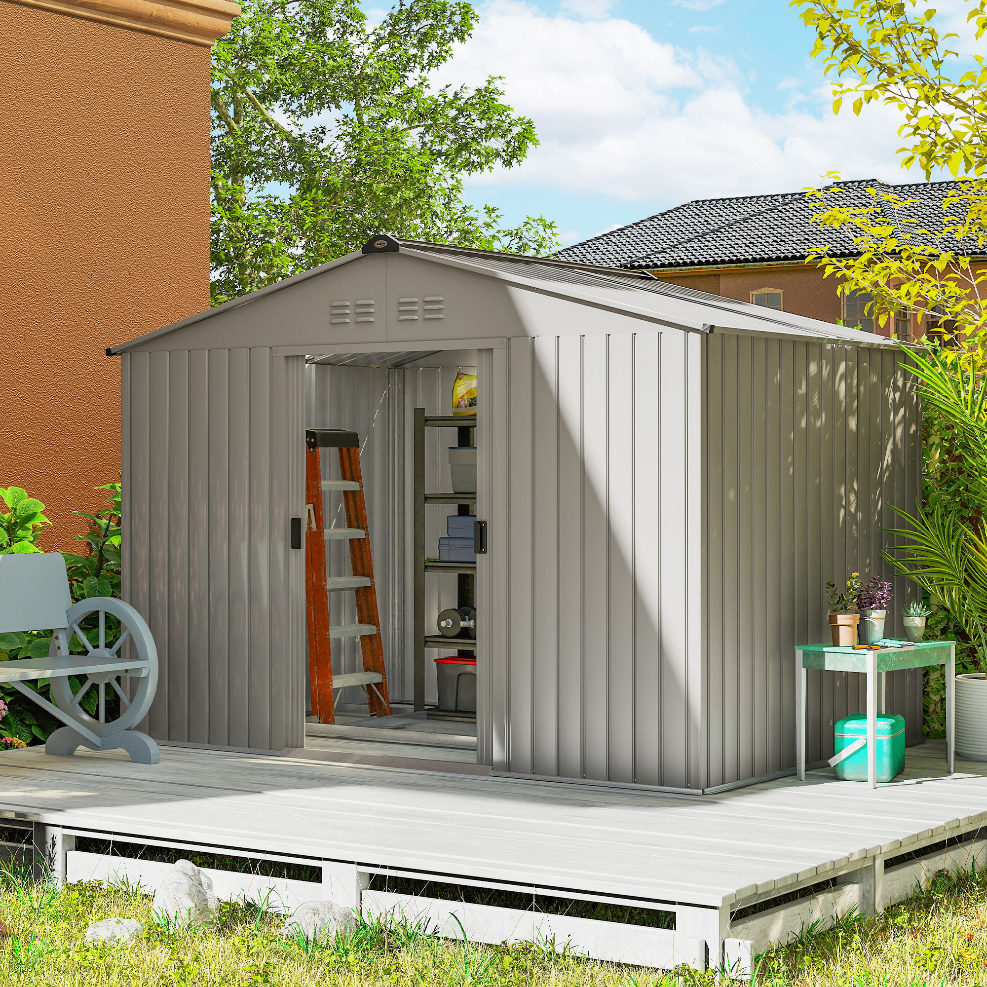 NORLAN Garden Shed Galvanised Steel Outdoor Metal Storage Shed with Doors - Grey